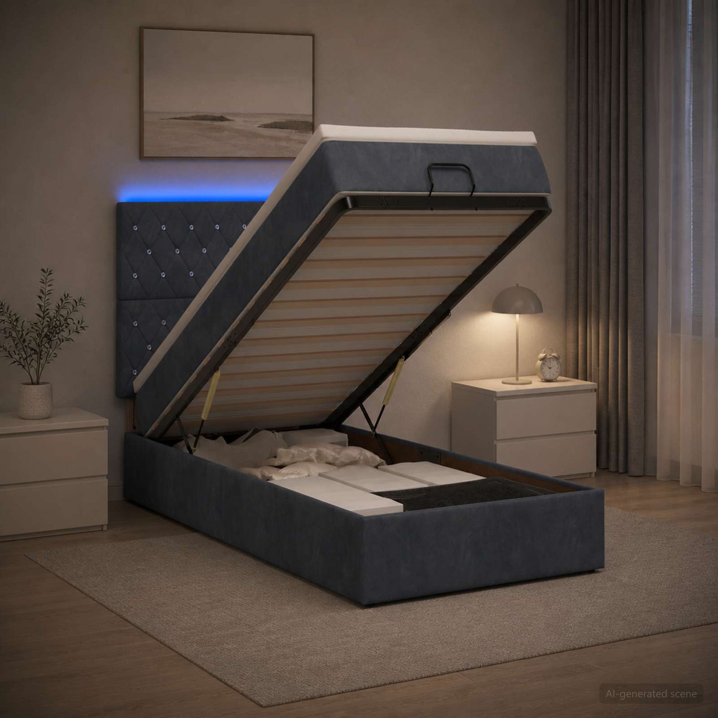 vidaXL Κρεβάτι Ottoman με Στρώμα και LED Σκούρο Γκρι 100 x 200 cm