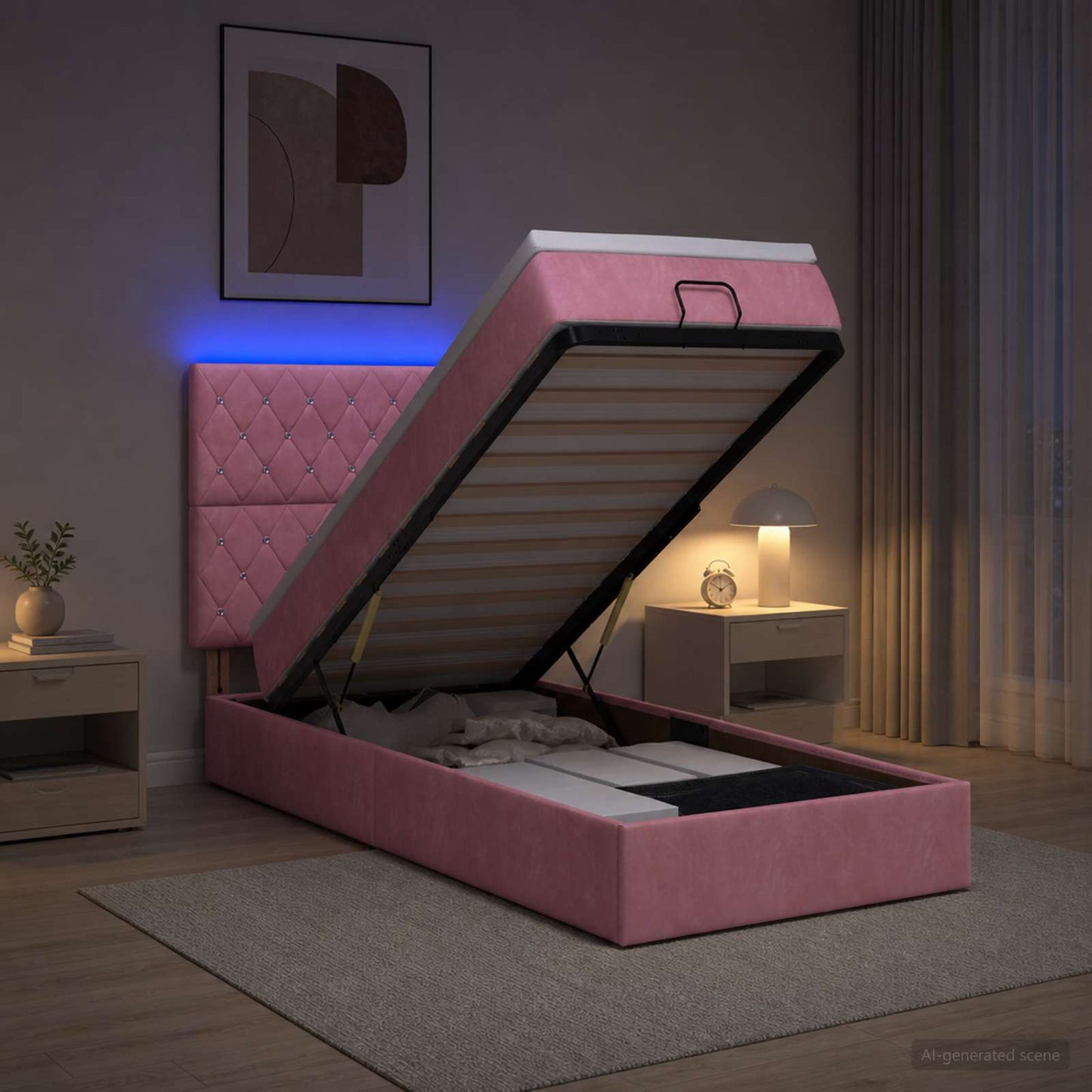 vidaXL Κρεβάτι Ottoman με Στρώμα και LED Ροζ 80 x 200 cm Βελούδο