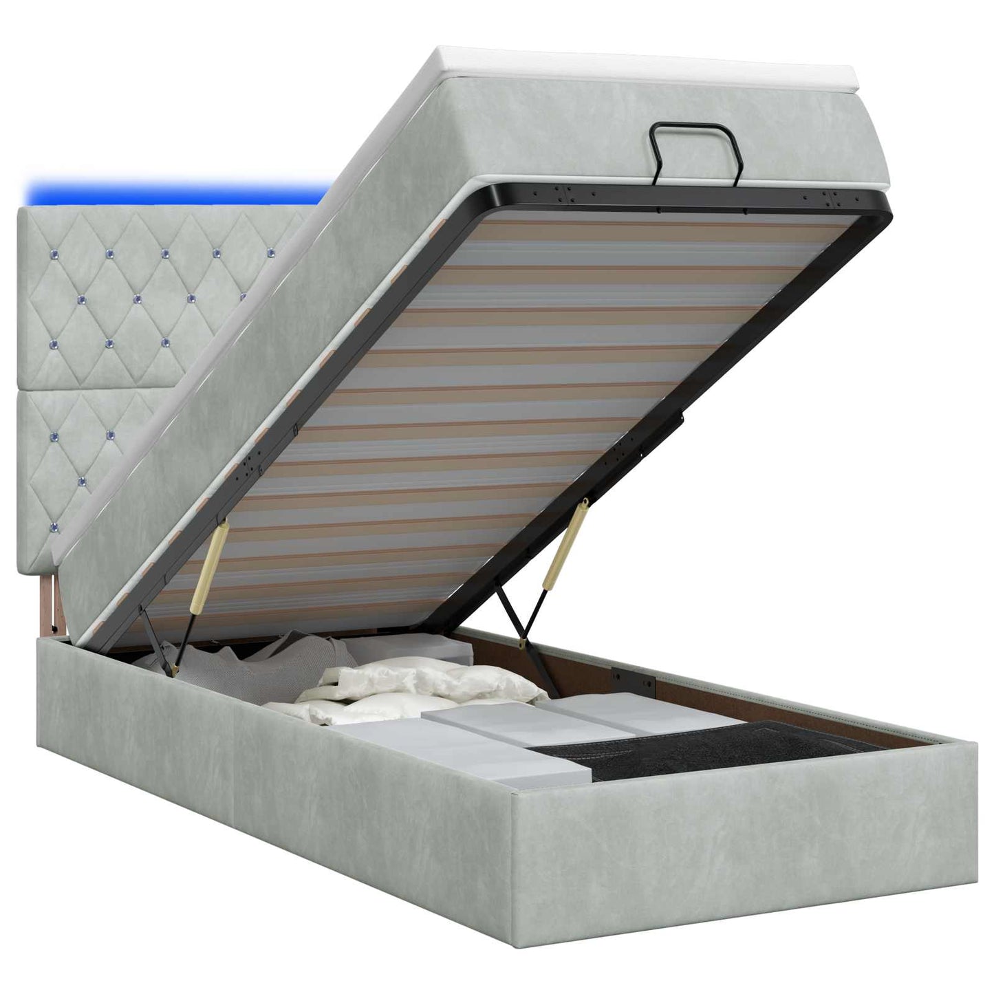 vidaXL Κρεβάτι Ottoman με Στρώμα και LED Ανοιχτό γκρι 90 x 190 cm
