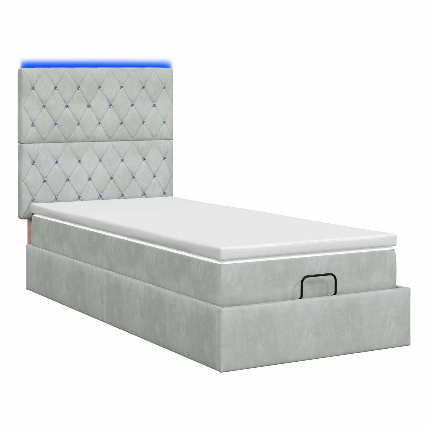 vidaXL Κρεβάτι Ottoman με Στρώμα και LED Ανοιχτό γκρι 90 x 190 cm