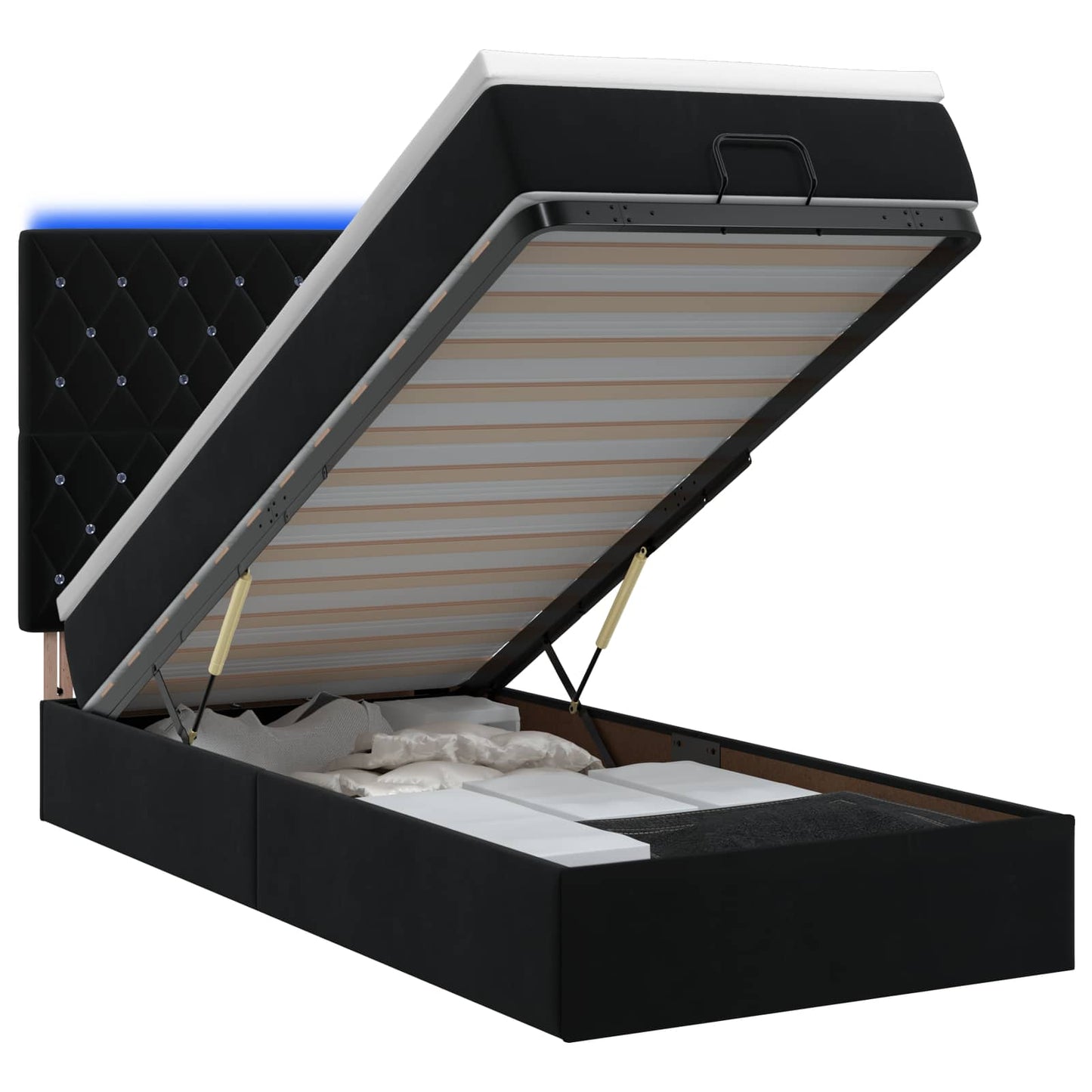 vidaXL Κρεβάτι Ottoman με Στρώμα και LED Μαύρο 90 x 190 cm Βελούδο