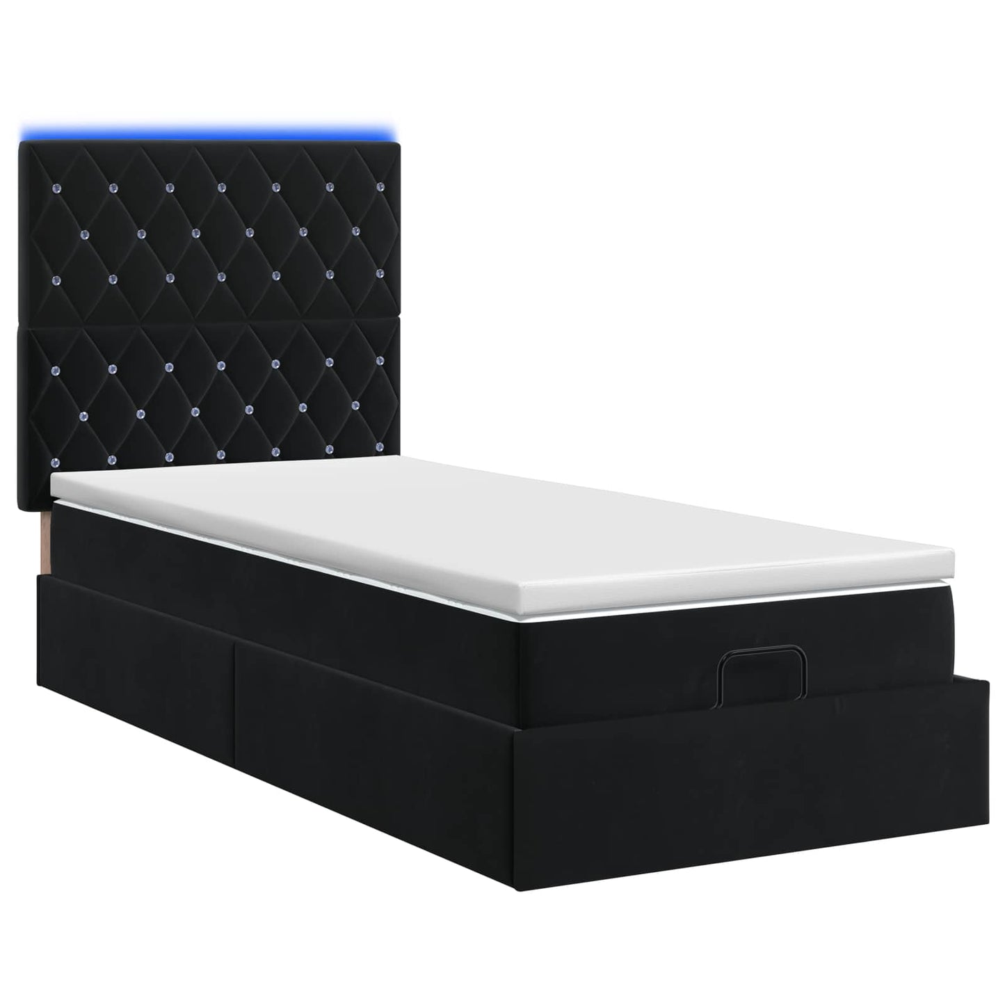 vidaXL Κρεβάτι Ottoman με Στρώμα και LED Μαύρο 90 x 200 cm Βελούδο