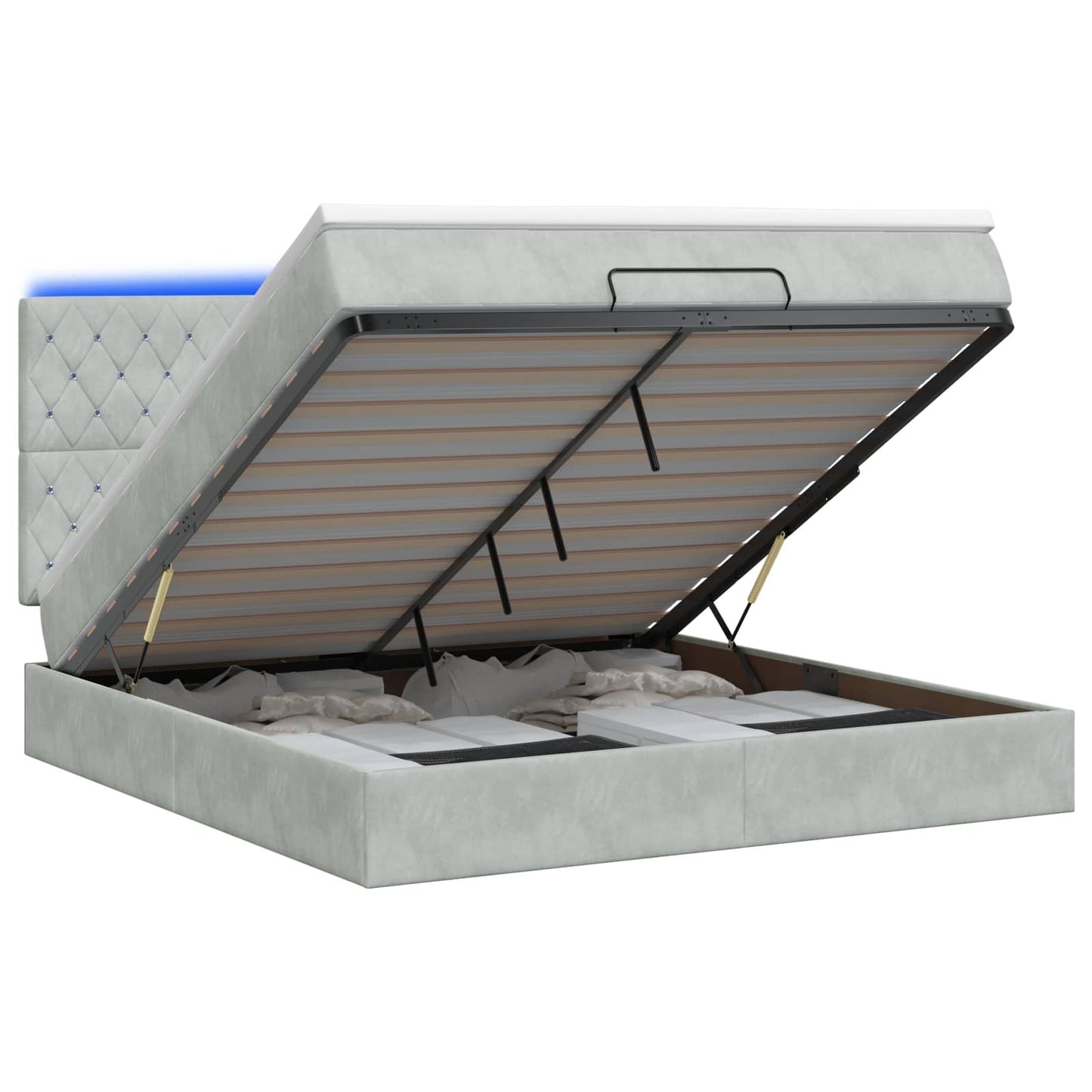 vidaXL Κρεβάτι Ottoman με Στρώμα και LED Ανοιχτό γκρι 140 x 200 cm