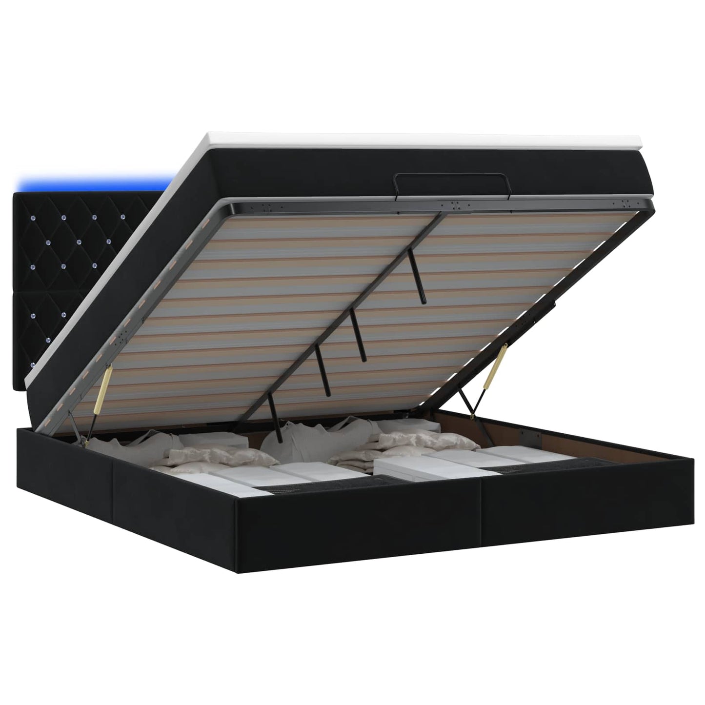 vidaXL Κρεβάτι Ottoman με Στρώμα και LED Μαύρο 140 x 200 cm Βελούδο