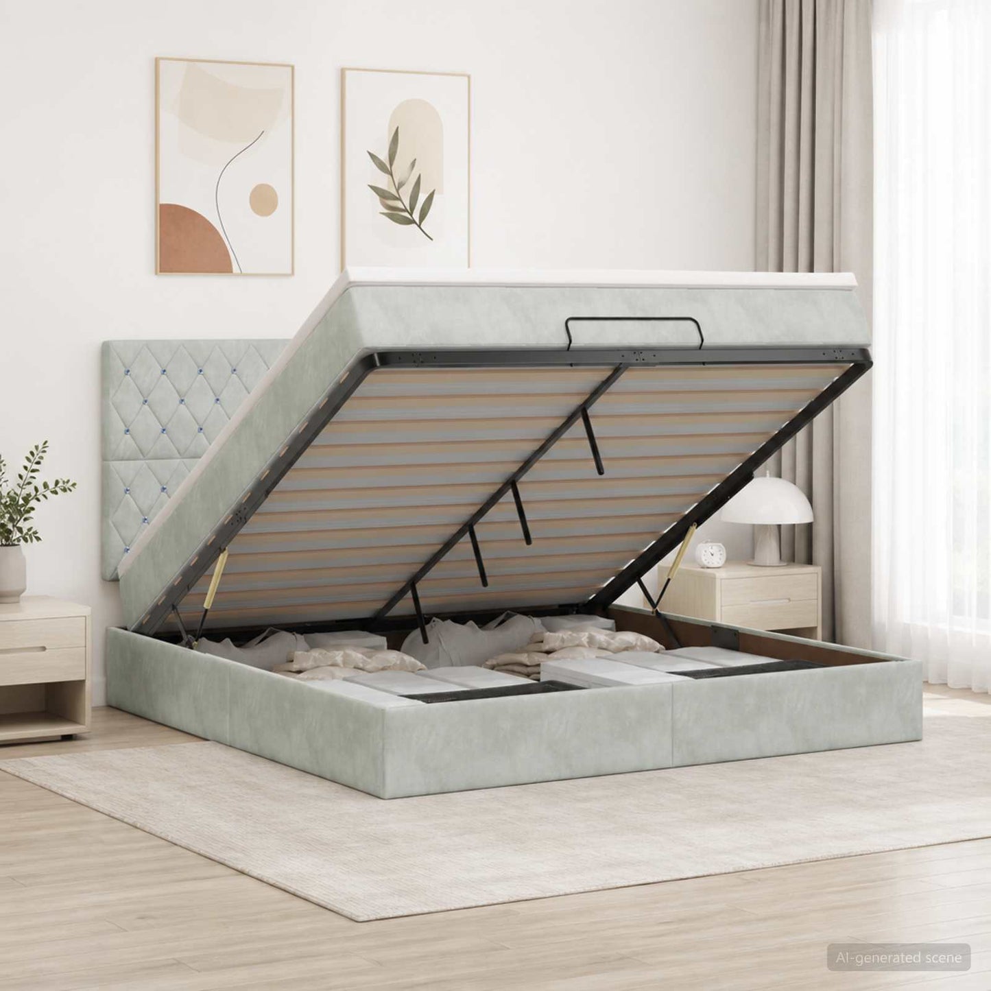vidaXL Κρεβάτι Ottoman με Στρώμα και LED Ανοιχτό γκρι 140 x 200 cm