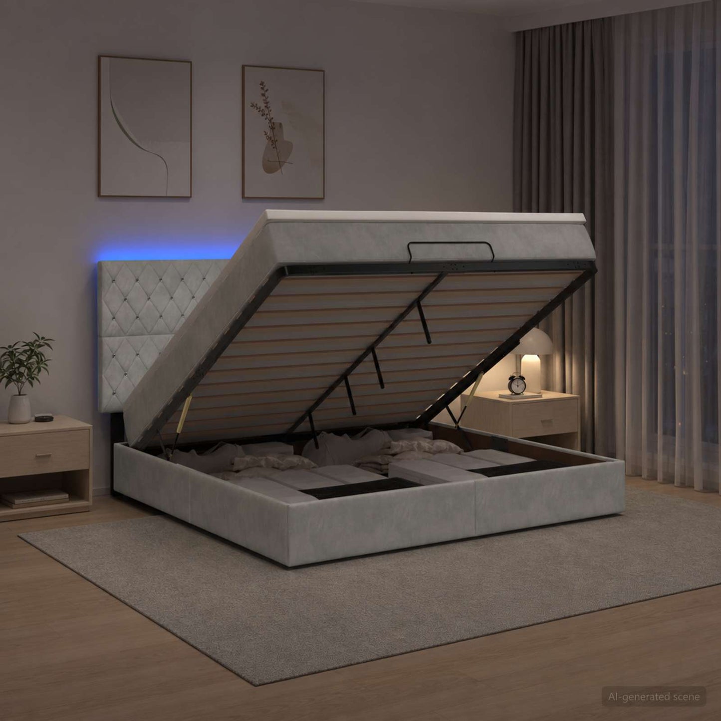 vidaXL Κρεβάτι Ottoman με Στρώμα και LED Ανοιχτό γκρι 140 x 200 cm