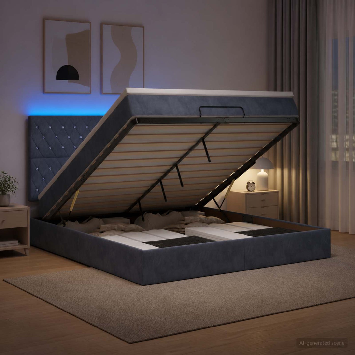vidaXL Κρεβάτι Ottoman με Στρώμα και LED Σκούρο Γκρι 140 x 190 cm