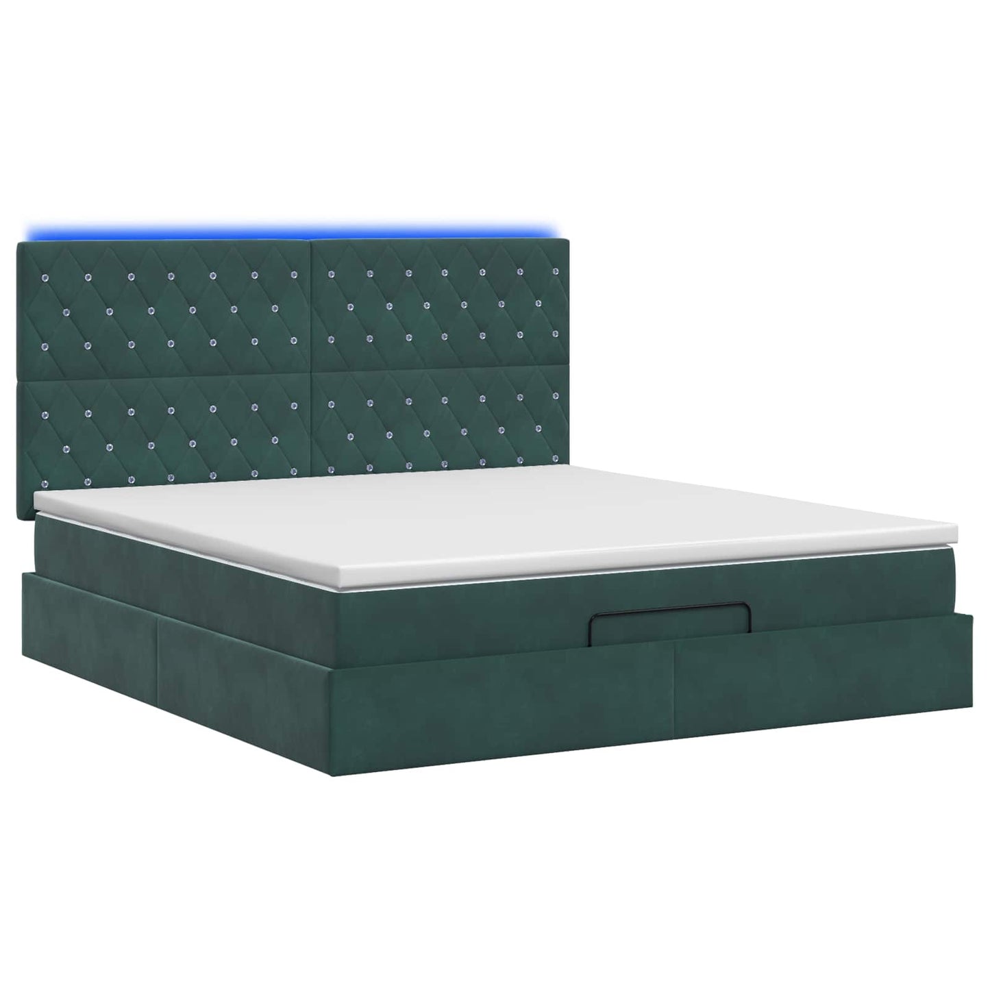vidaXL Κρεβάτι Ottoman με Στρώμα και LED Σκούρο Πράσινο 180 x 200 cm