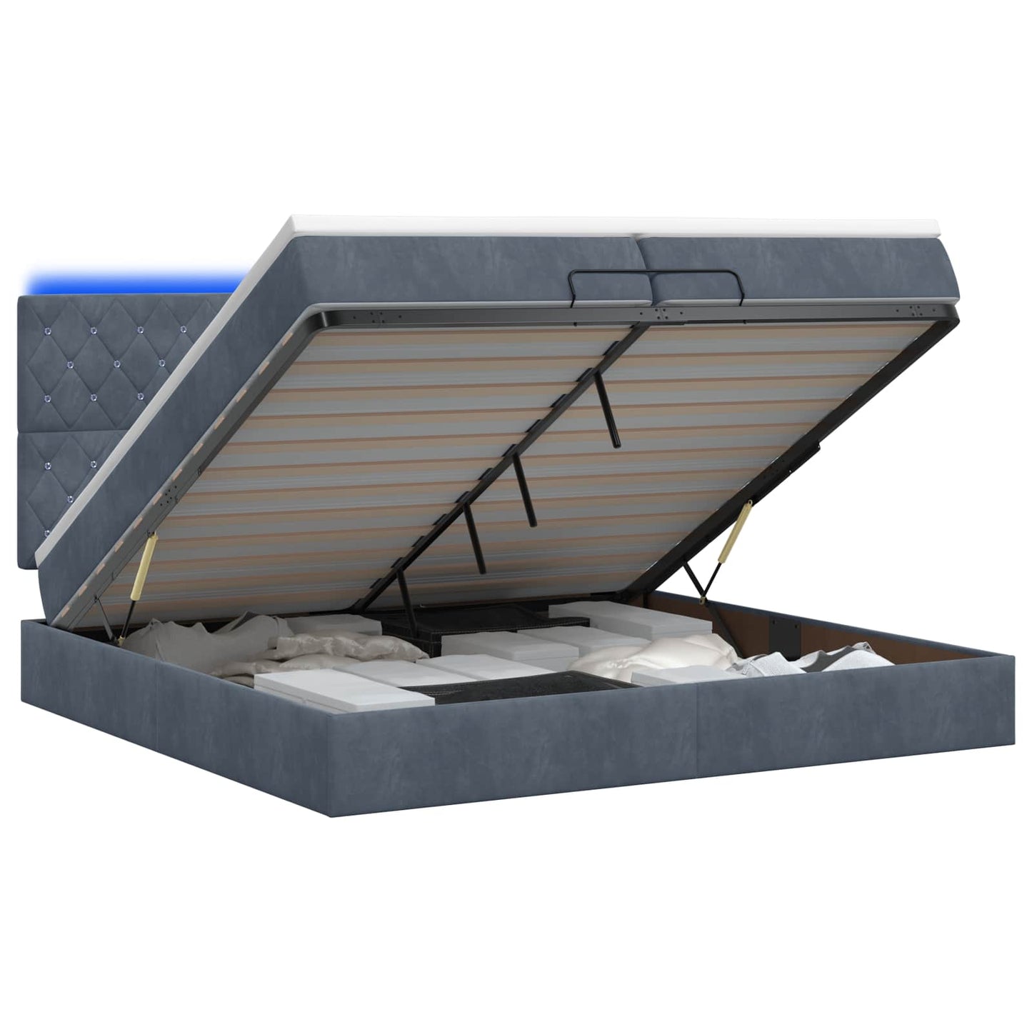 vidaXL Κρεβάτι Ottoman με Στρώμα και LED Σκούρο Γκρι 200 x 200 cm