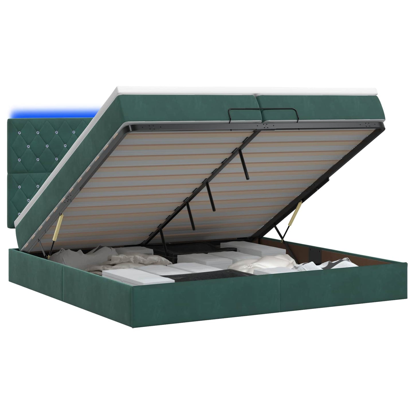 vidaXL Κρεβάτι Ottoman με Στρώμα και LED Σκούρο Πράσινο 200 x 200 cm