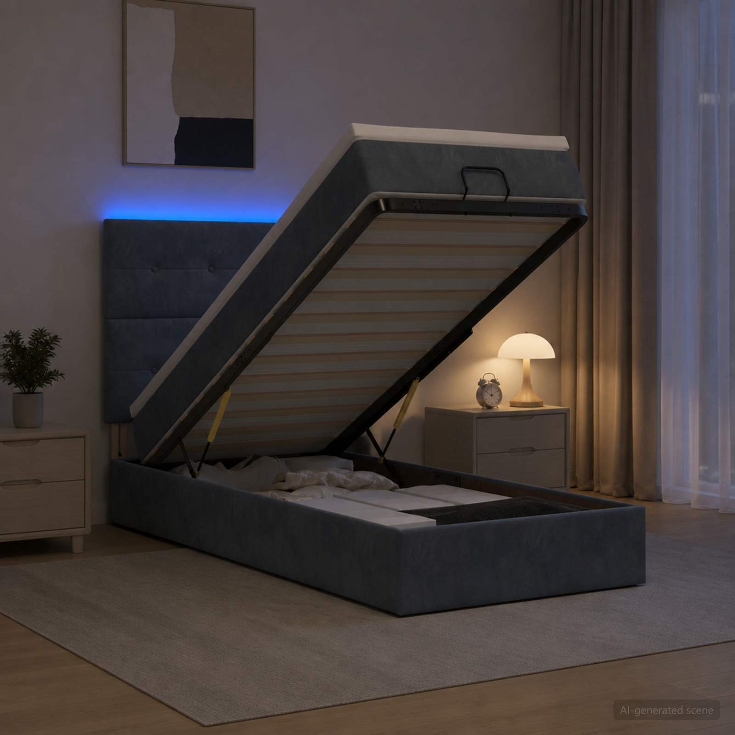 vidaXL Κρεβάτι Ottoman με Στρώμα και LED Σκούρο Γκρι 100 x 200 cm