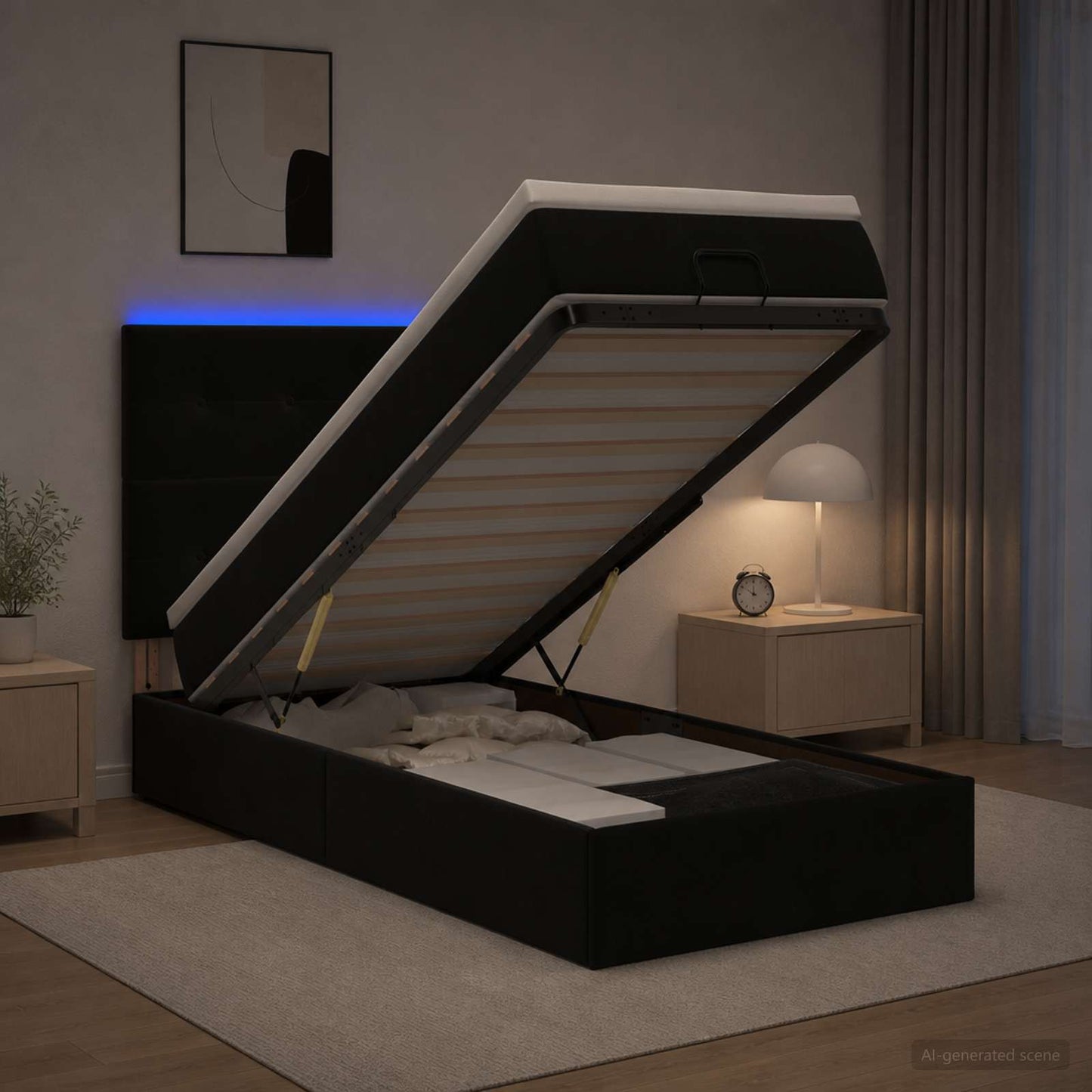 vidaXL Κρεβάτι Ottoman με Στρώμα και LED Μαύρο 90 x 200 cm Βελούδο