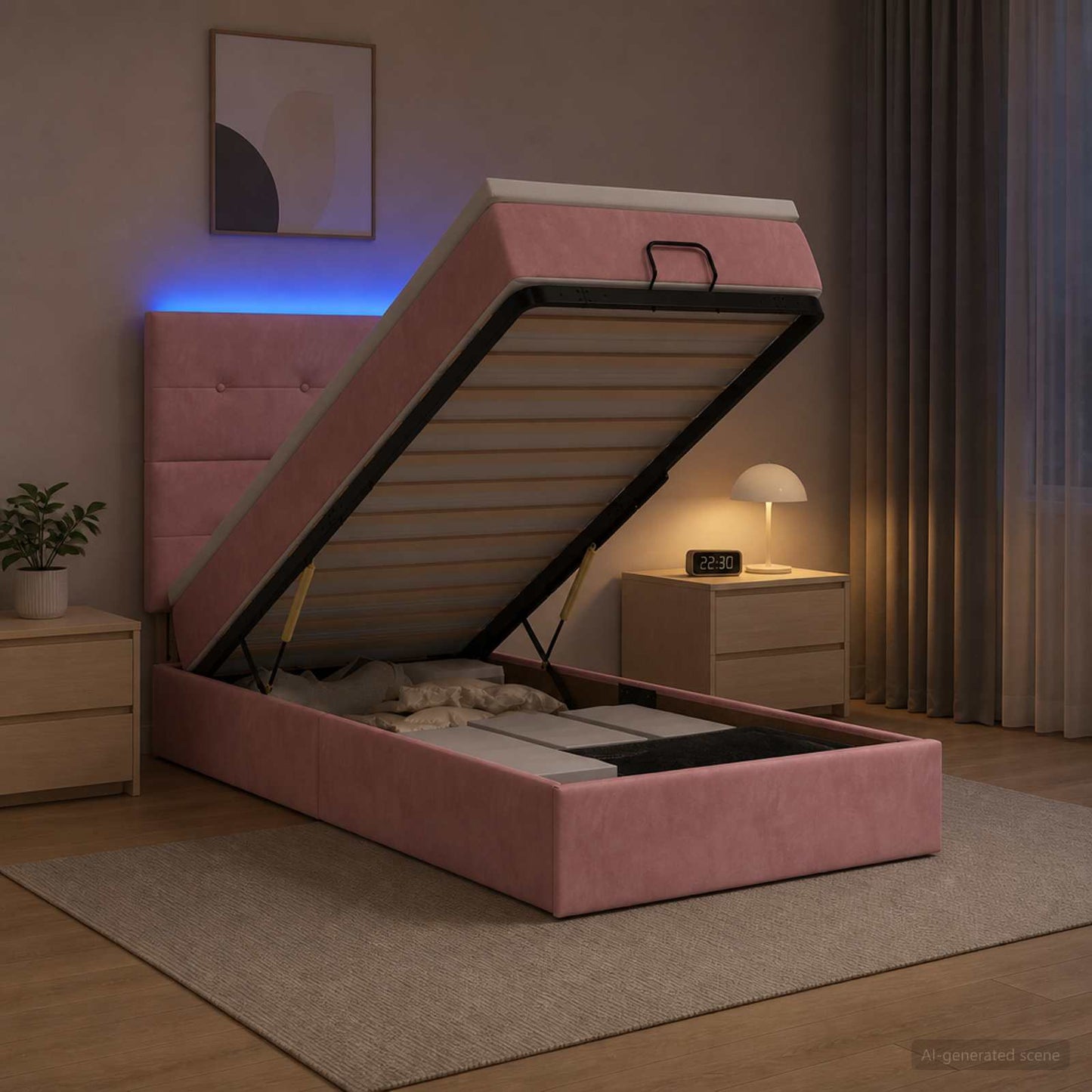 vidaXL Κρεβάτι Ottoman με Στρώμα και LED Ροζ 90 x 200 cm Βελούδο