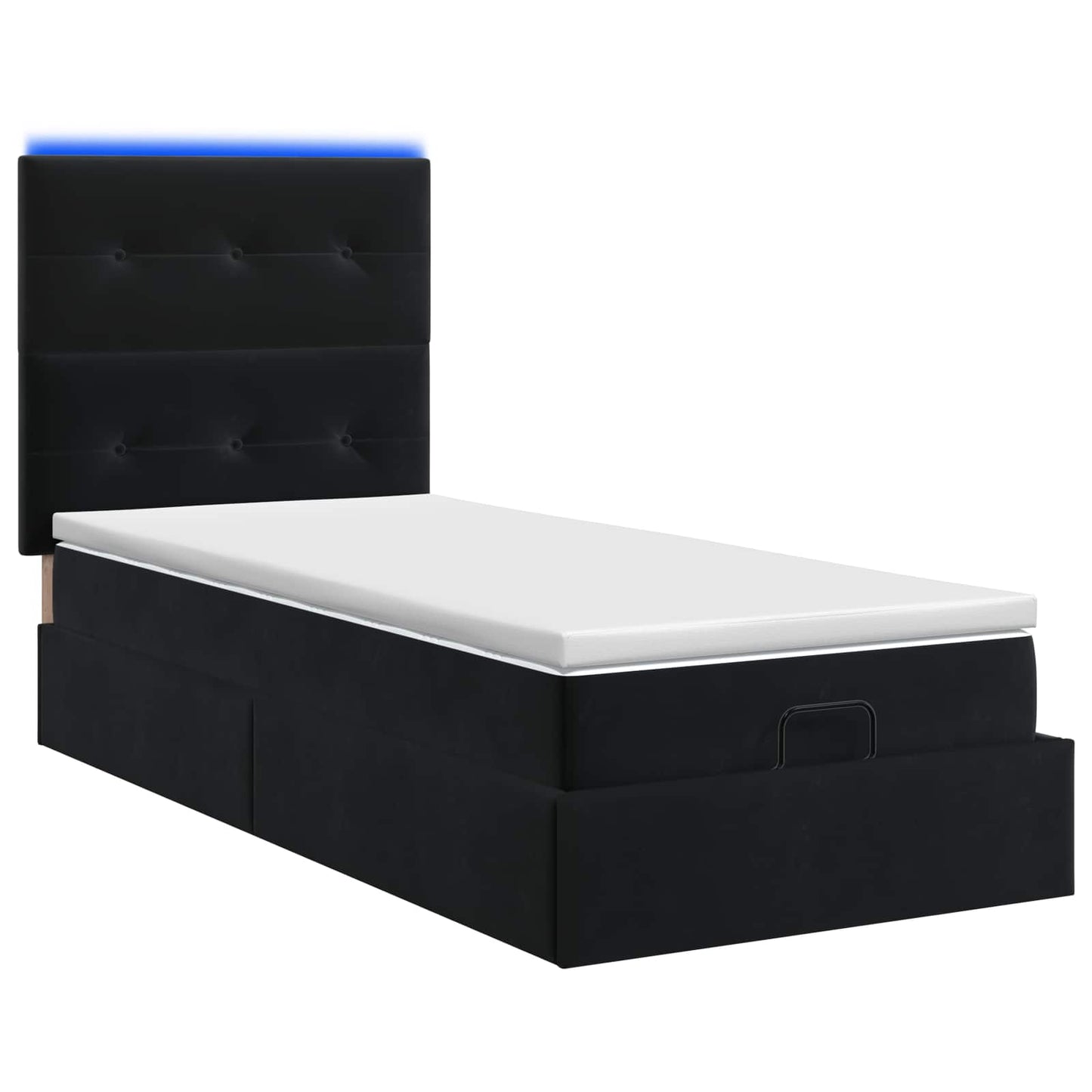 vidaXL Κρεβάτι Ottoman με Στρώμα και LED Μαύρο 90 x 190 cm Βελούδο