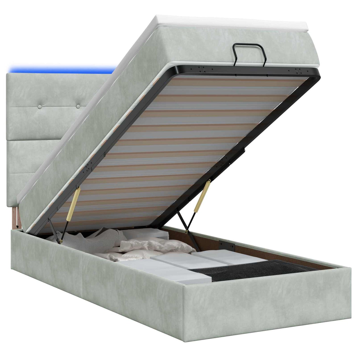 vidaXL Κρεβάτι Ottoman με Στρώμα και LED Ανοιχτό γκρι 100 x 200 cm