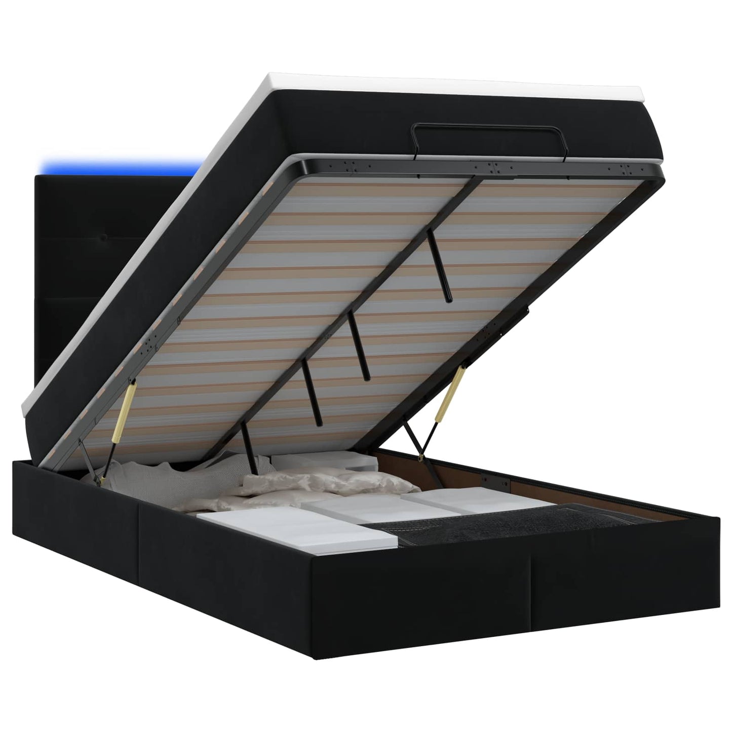 vidaXL Κρεβάτι Ottoman με Στρώμα και LED Μαύρο 120 x 200 cm Βελούδο