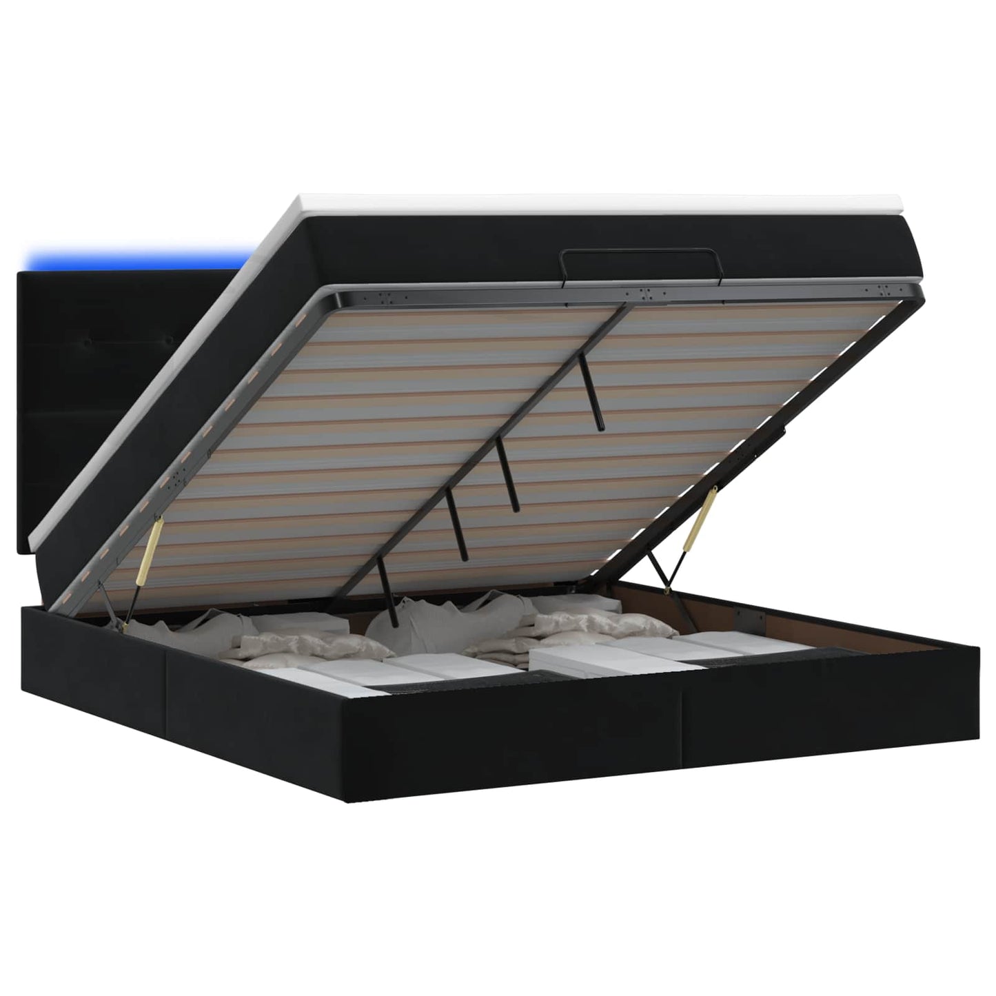 vidaXL Κρεβάτι Ottoman με Στρώμα και LED Μαύρο 140 x 200 cm Βελούδο