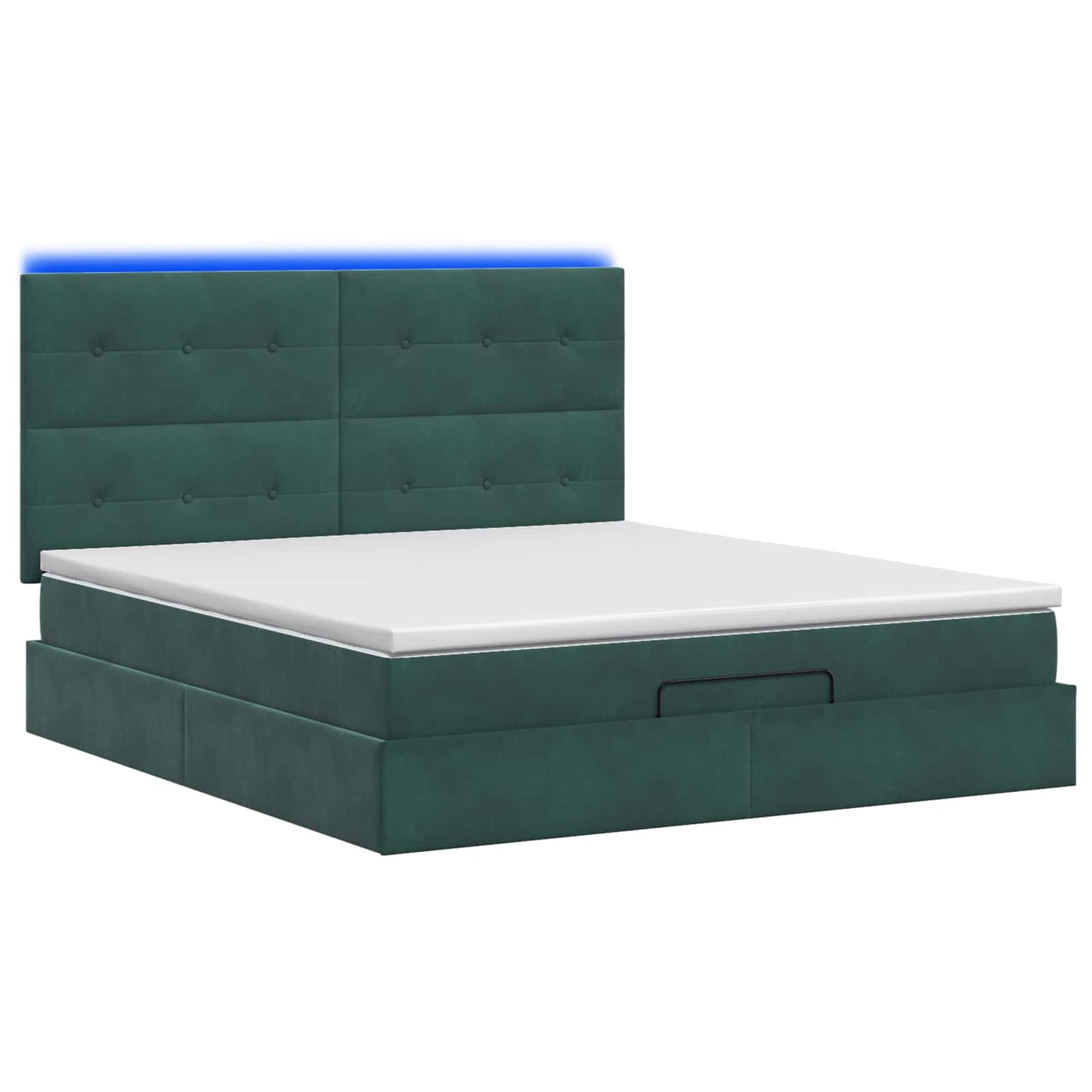 vidaXL Κρεβάτι Ottoman με Στρώμα και LED Σκούρο Πράσινο 140 x 200 cm