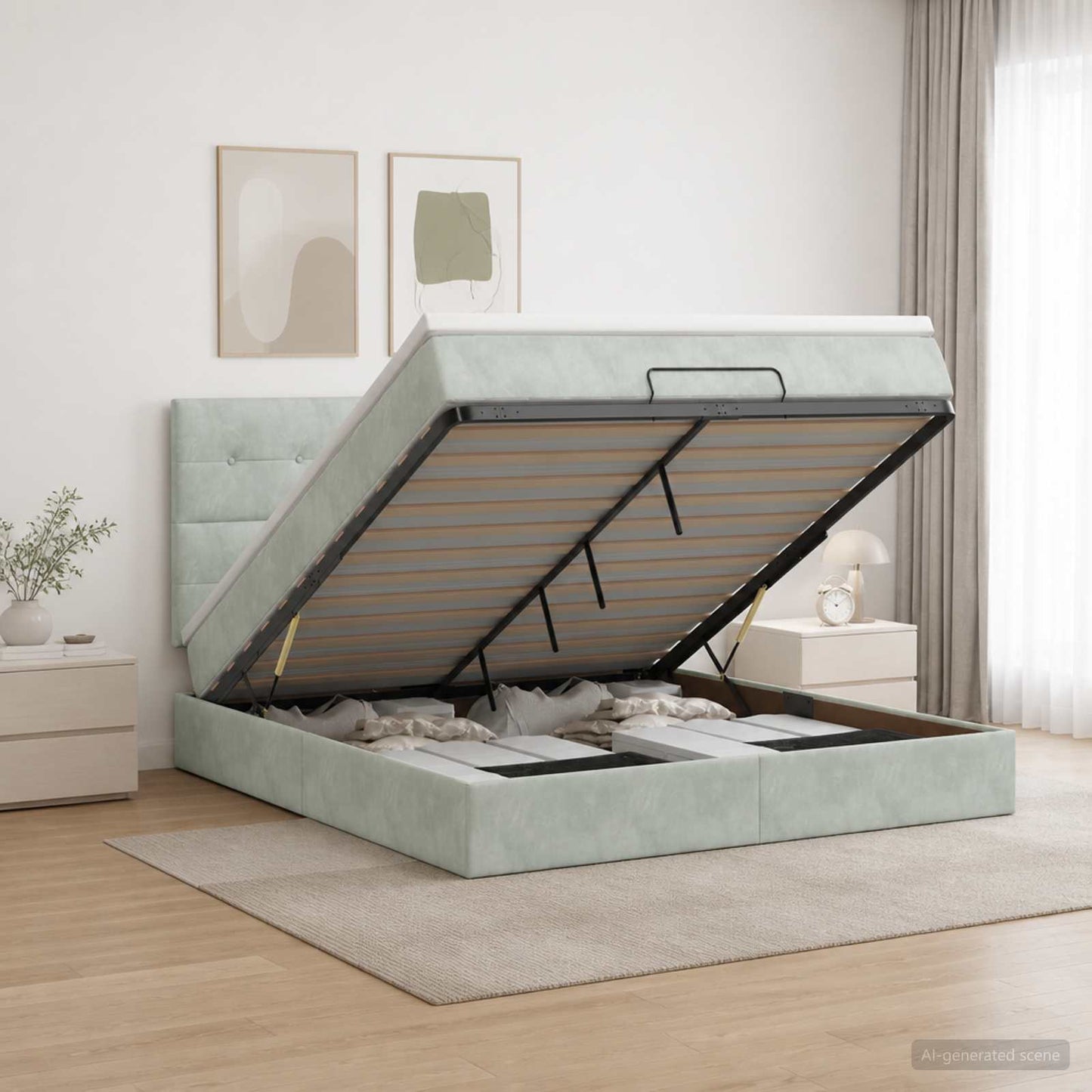 vidaXL Κρεβάτι Ottoman με Στρώμα και LED Ανοιχτό γκρι 160 x 200 cm