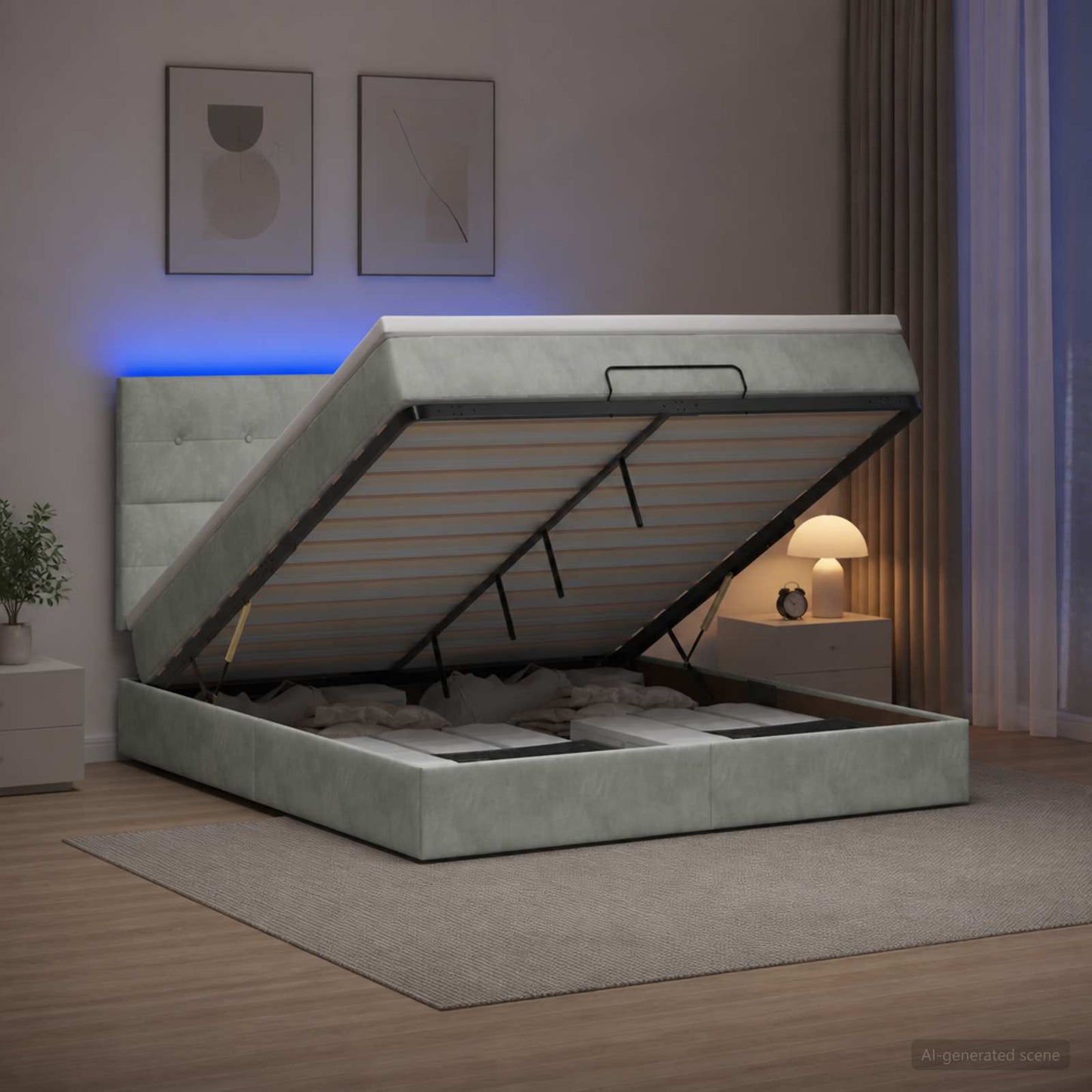 vidaXL Κρεβάτι Ottoman με Στρώμα και LED Ανοιχτό γκρι 140 x 200 cm