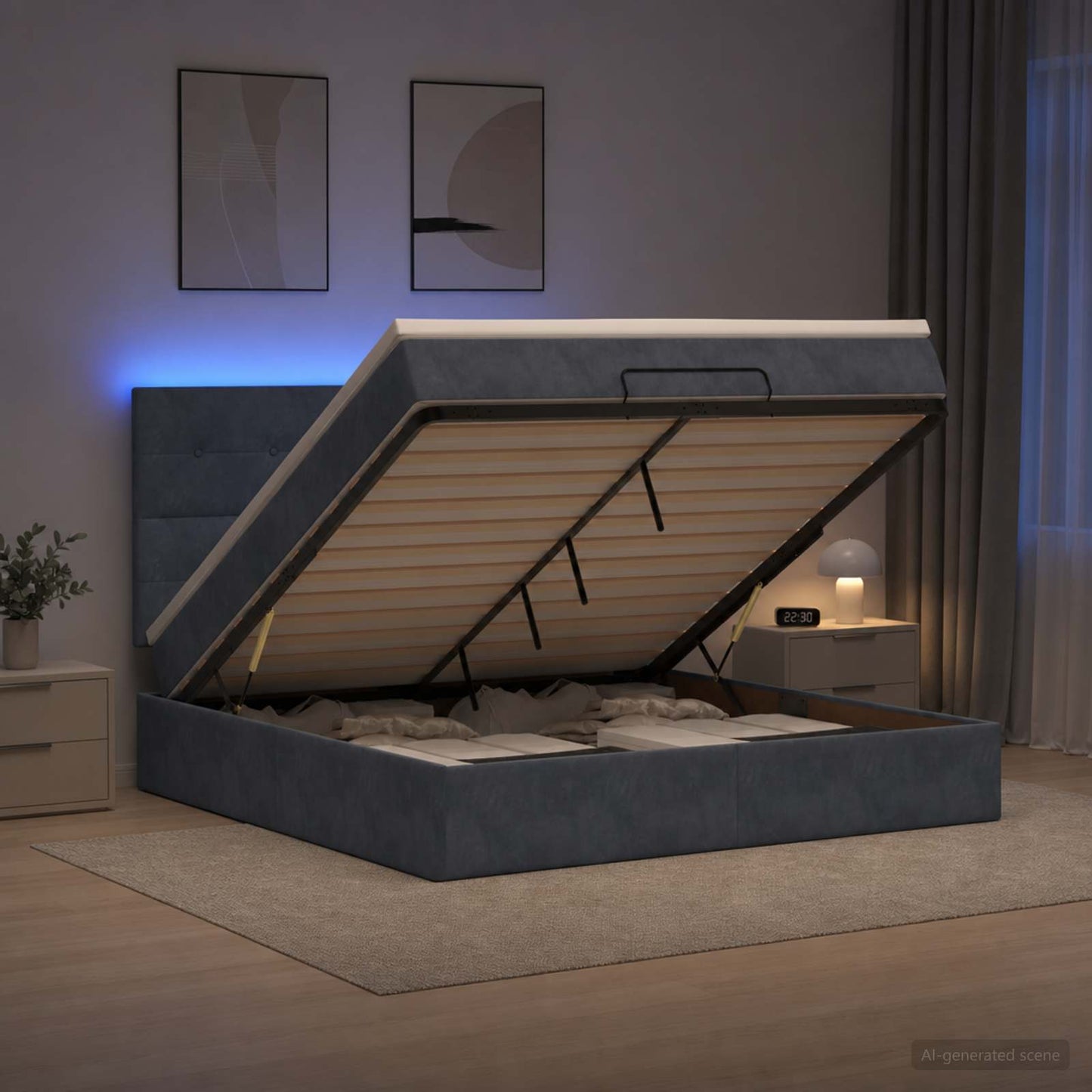 vidaXL Κρεβάτι Ottoman με Στρώμα και LED Σκούρο Γκρι 180 x 200 cm