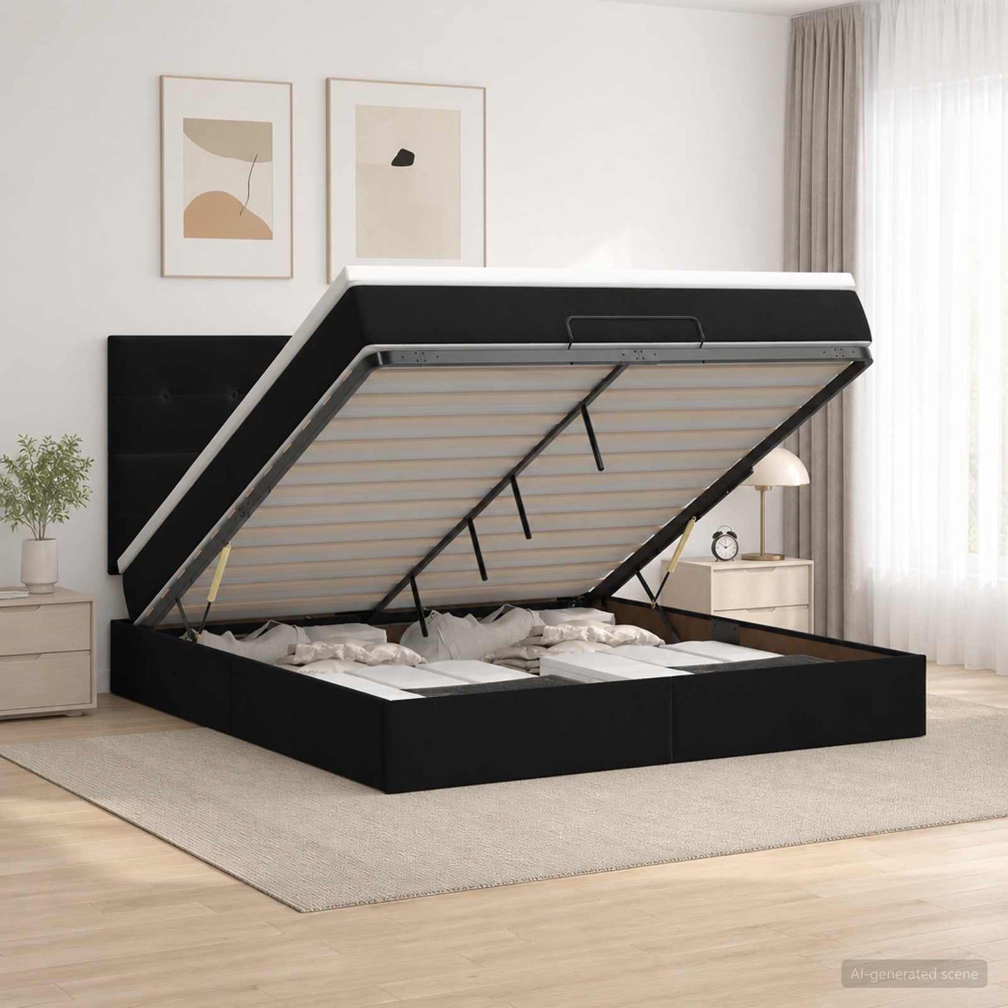 vidaXL Κρεβάτι Ottoman με Στρώμα και LED Μαύρο 160 x 200 cm Βελούδο