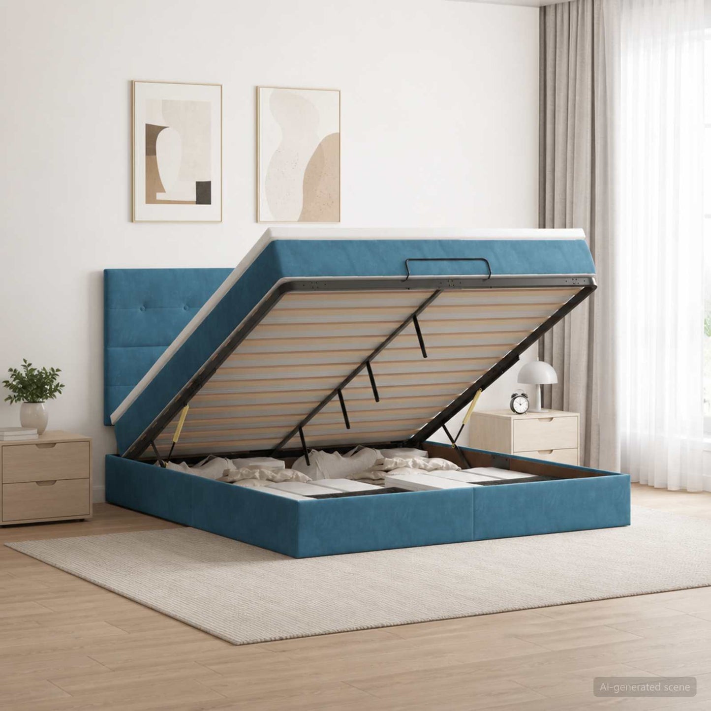 vidaXL Κρεβάτι Ottoman με στρώμα Σκούρο Μπλε 180 x 200 cm Βελούδο