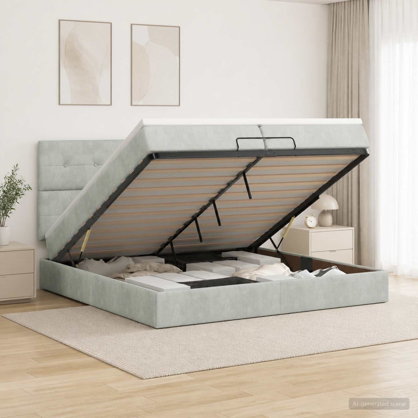 vidaXL Κρεβάτι Ottoman με Στρώμα και LED Ανοιχτό γκρι 200 x 200 cm