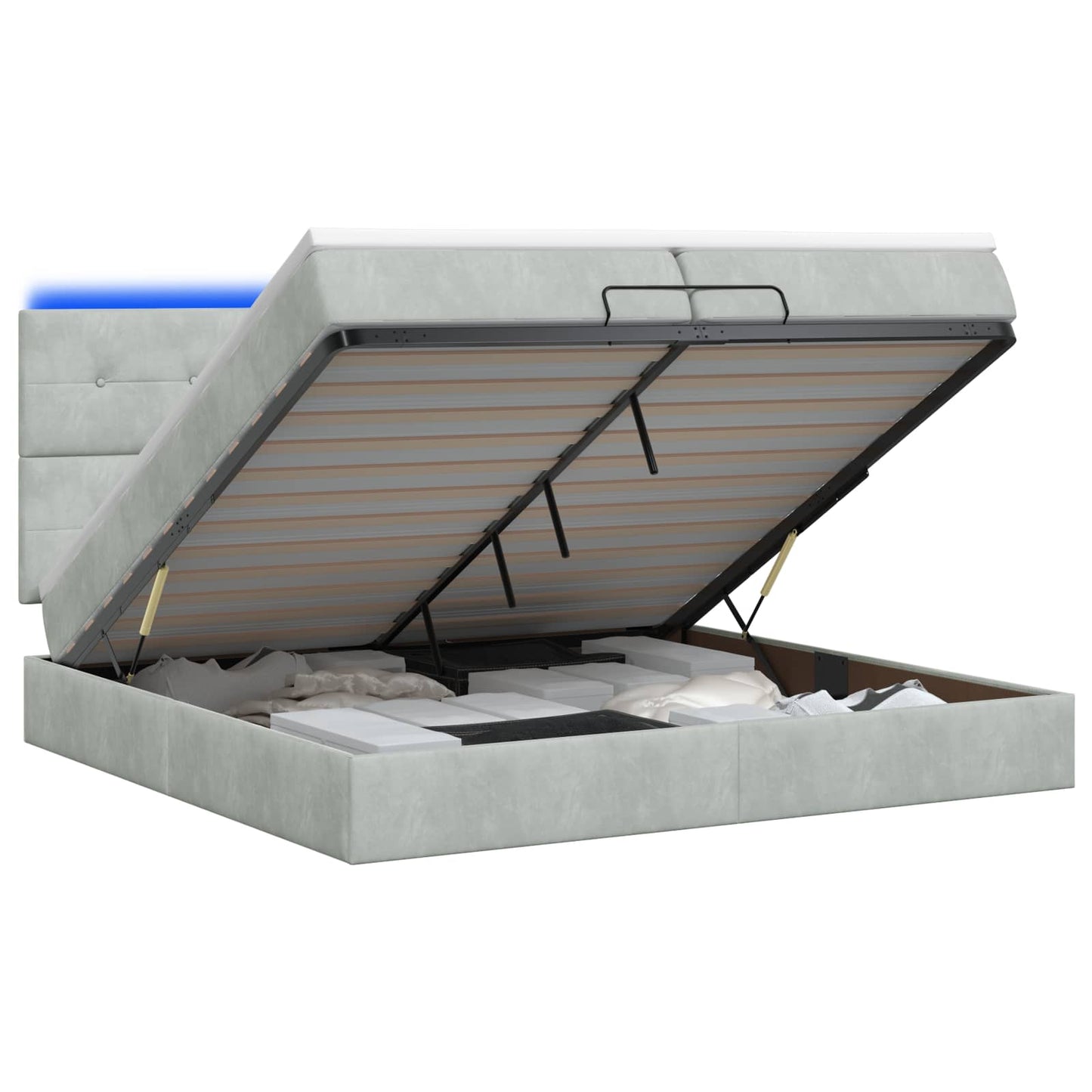vidaXL Κρεβάτι Ottoman με Στρώμα και LED Ανοιχτό γκρι 200 x 200 cm
