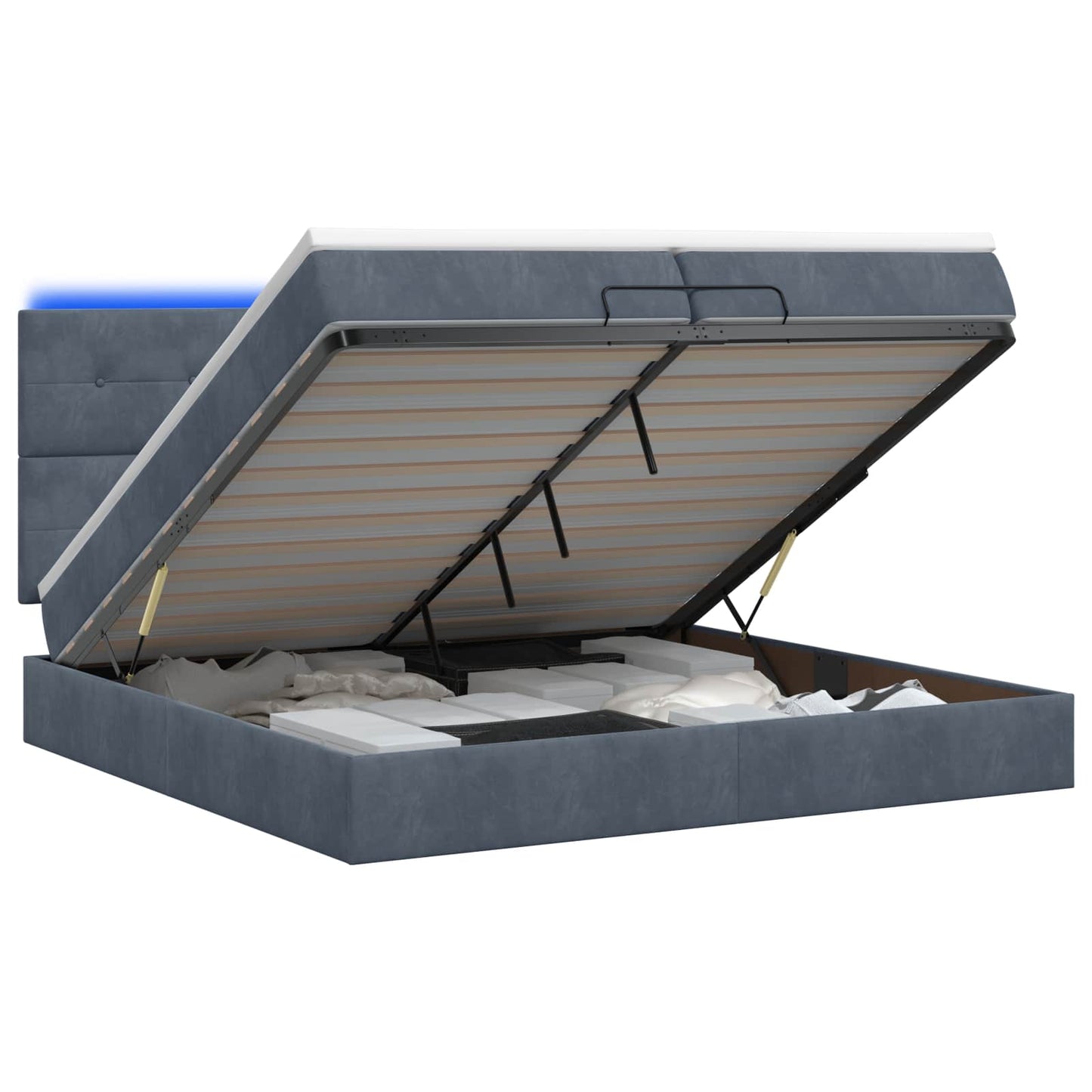 vidaXL Κρεβάτι Ottoman με Στρώμα και LED Σκούρο Γκρι 200 x 200 cm