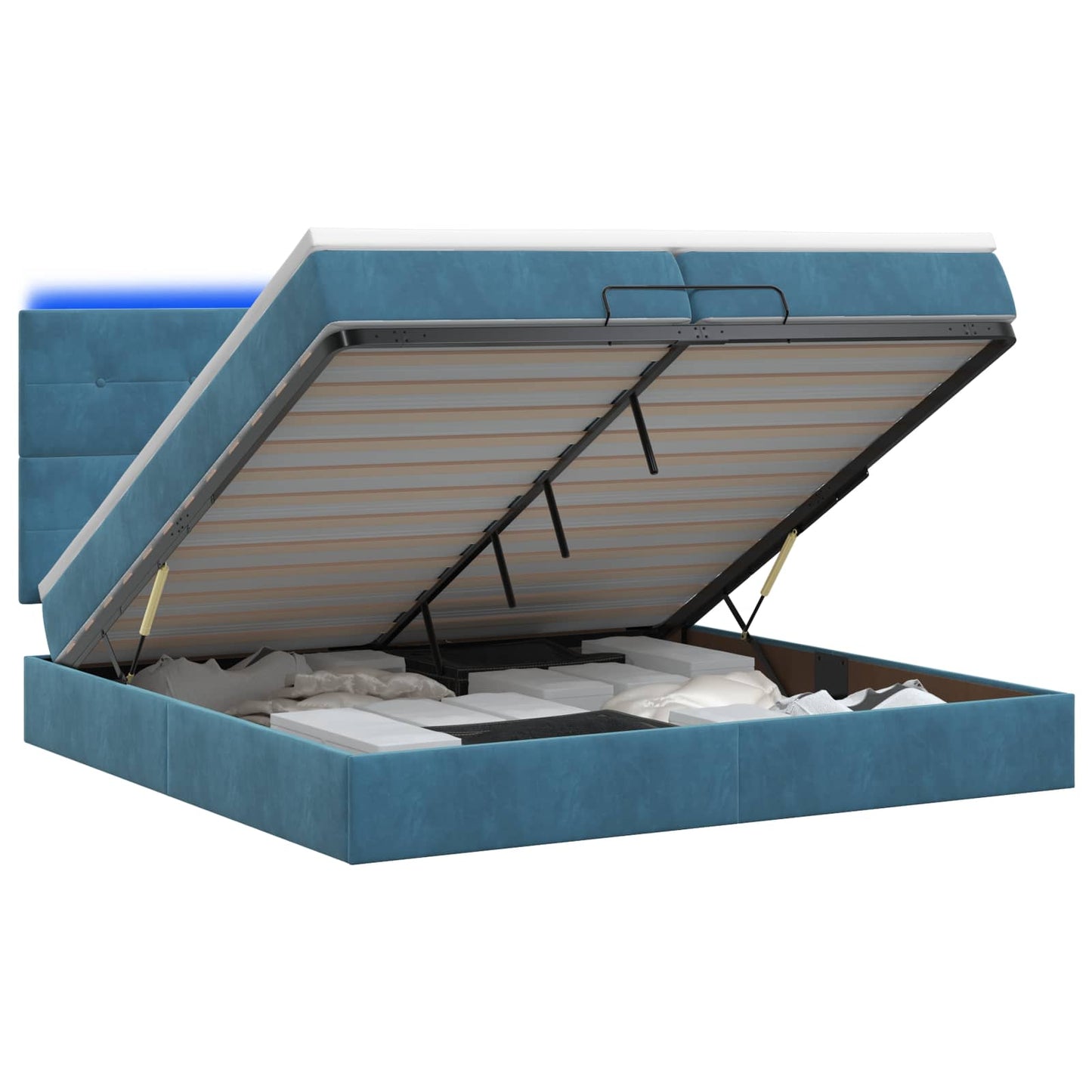 vidaXL Κρεβάτι Ottoman με Στρώμα και LED Σκούρο Μπλε 200 x 200 cm