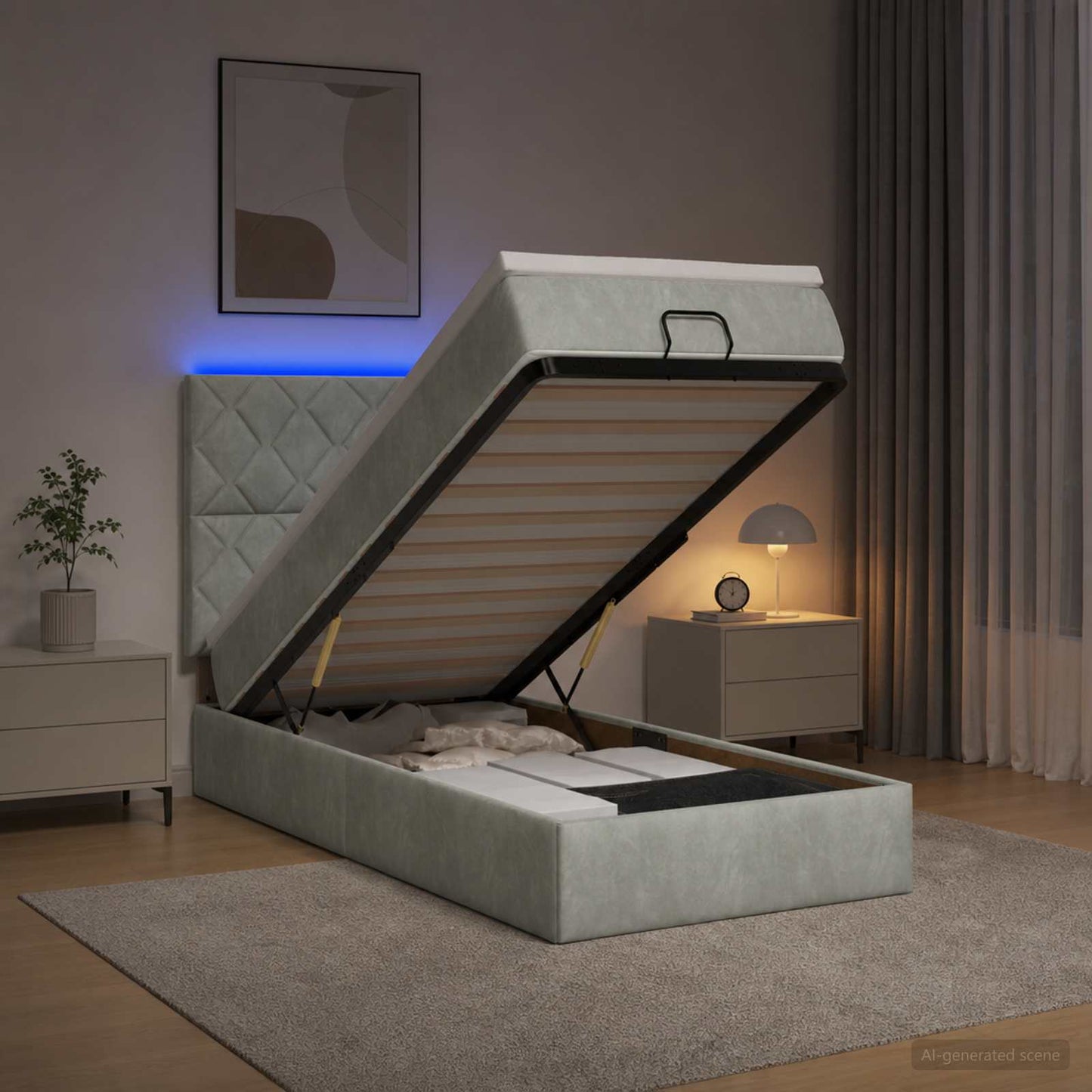 vidaXL Κρεβάτι Ottoman με Στρώμα και LED Ανοιχτό γκρι 80 x 200 cm