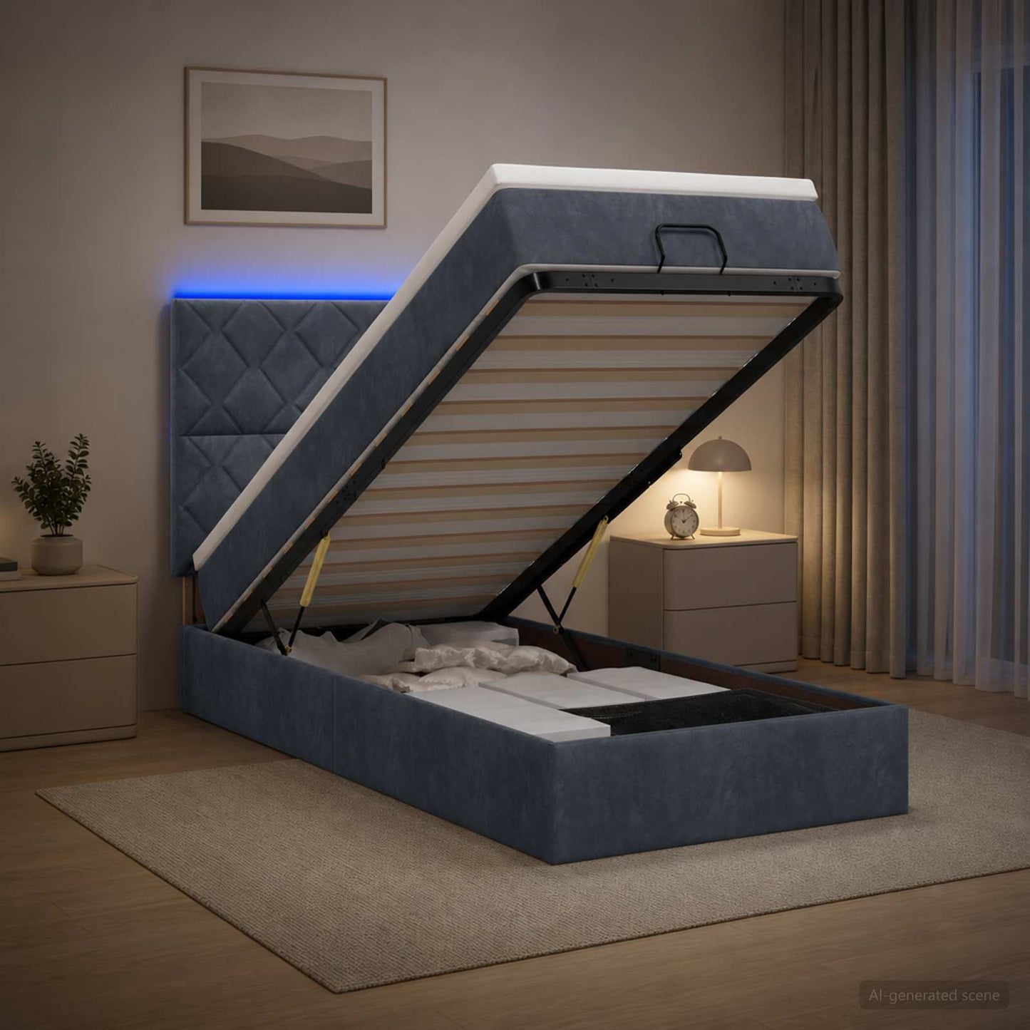 vidaXL Κρεβάτι Ottoman με Στρώμα και LED Σκούρο Γκρι 90 x 190 cm