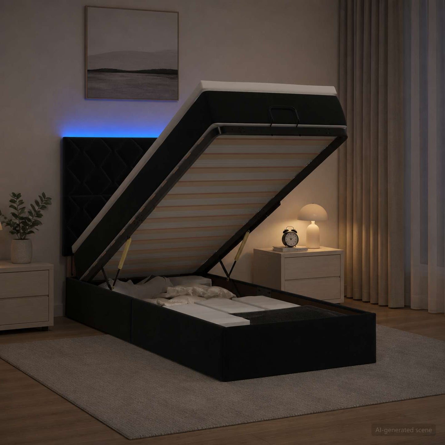 vidaXL Κρεβάτι Ottoman με Στρώμα και LED Μαύρο 80 x 200 cm Βελούδο