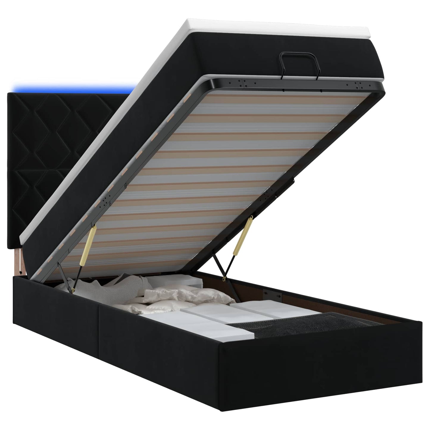 vidaXL Κρεβάτι Ottoman με Στρώμα και LED Μαύρο 80 x 200 cm Βελούδο
