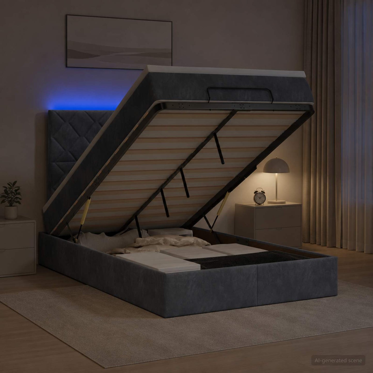 vidaXL Κρεβάτι Ottoman με Στρώμα και LED Σκούρο Γκρι 120 x 200 cm