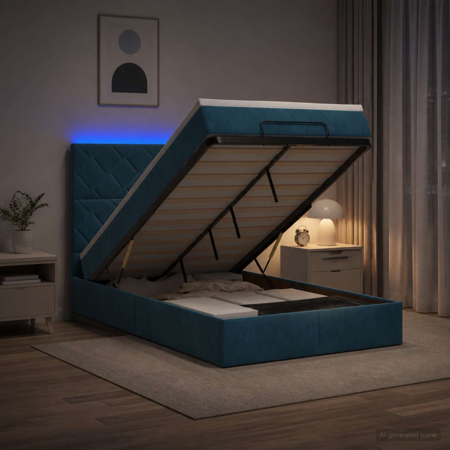 vidaXL Κρεβάτι Ottoman με Στρώμα και LED Σκούρο Μπλε 120 x 200 cm