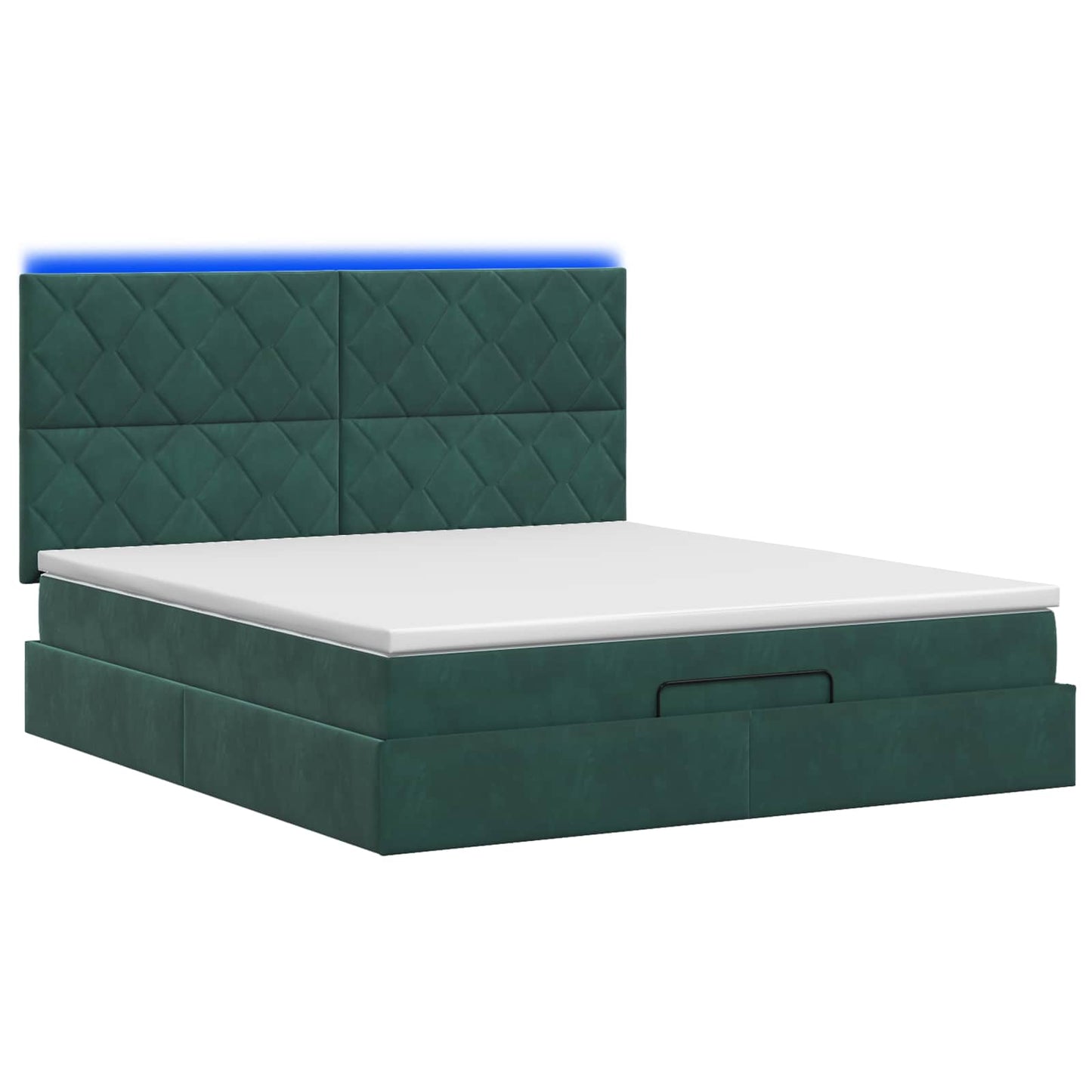 vidaXL Κρεβάτι Ottoman με Στρώμα και LED Σκούρο Πράσινο 140 x 190 cm