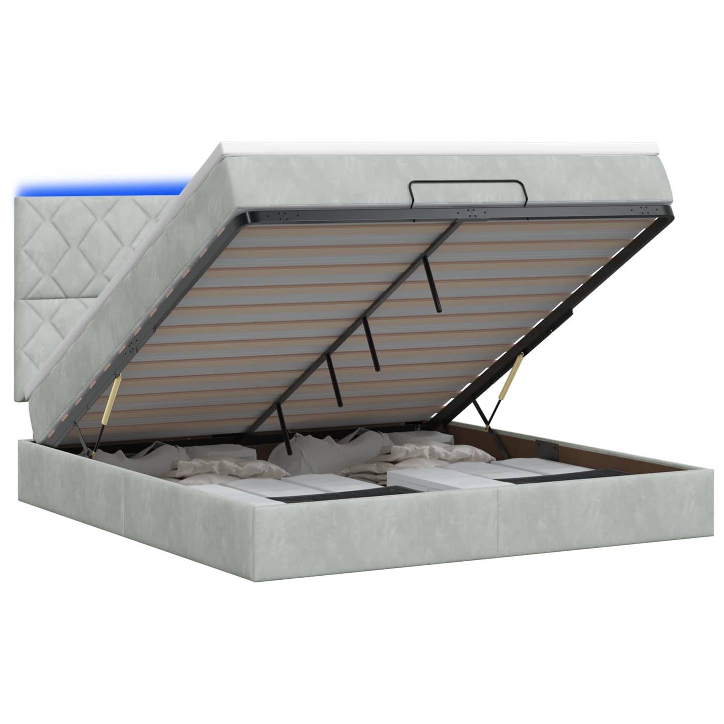 vidaXL Κρεβάτι Ottoman με Στρώμα και LED Ανοιχτό γκρι 140 x 200 cm