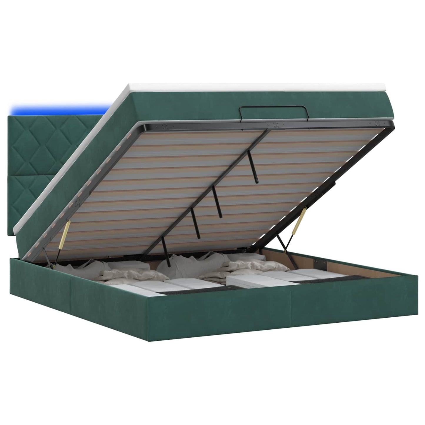 vidaXL Κρεβάτι Ottoman με Στρώμα και LED Σκούρο Πράσινο 140 x 200 cm