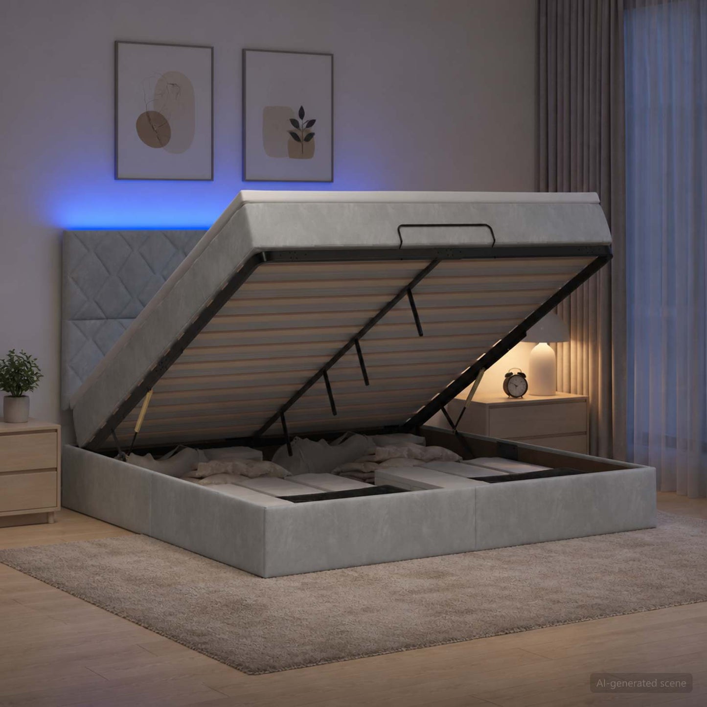vidaXL Κρεβάτι Ottoman με Στρώμα και LED Ανοιχτό γκρι 140 x 190 cm