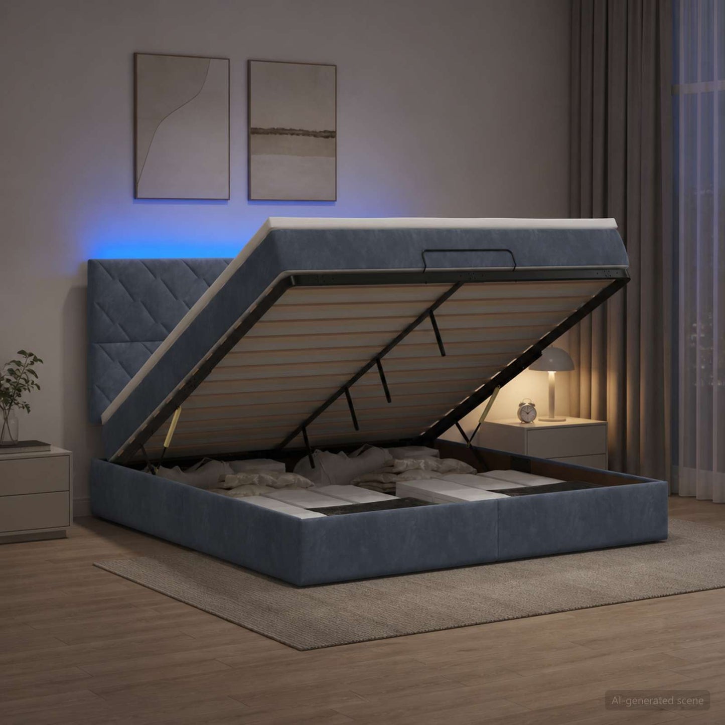 vidaXL Κρεβάτι Ottoman με Στρώμα και LED Σκούρο Γκρι 160 x 200 cm
