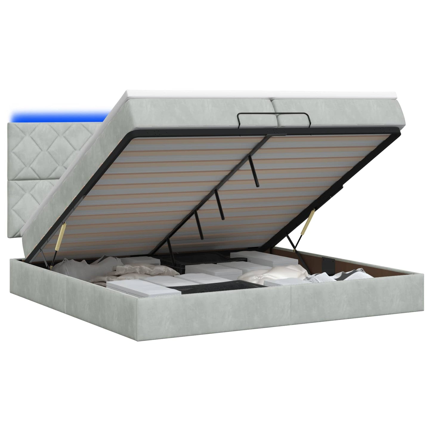 vidaXL Κρεβάτι Ottoman με Στρώμα και LED Ανοιχτό γκρι 200 x 200 cm