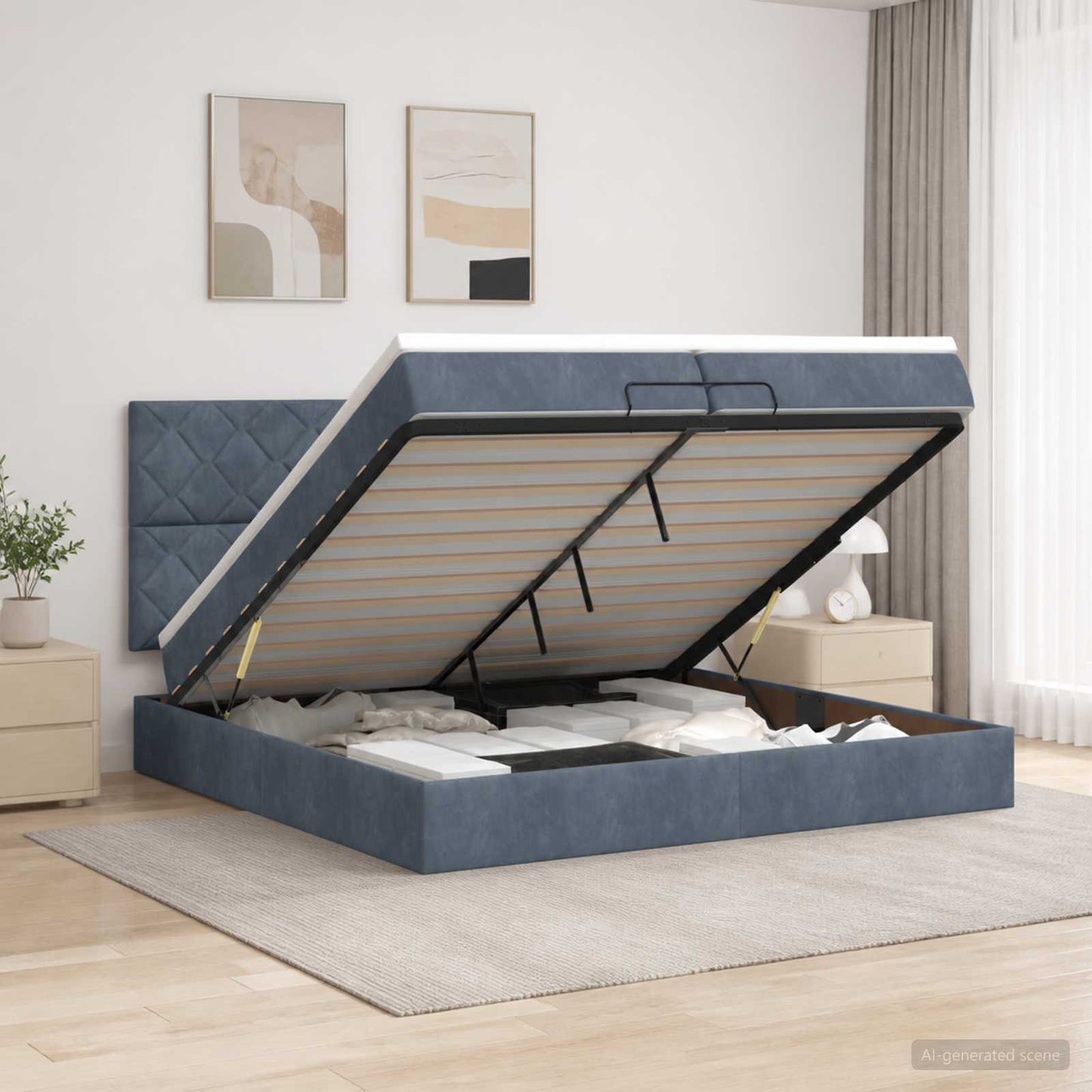 vidaXL Κρεβάτι Ottoman με Στρώμα και LED Σκούρο Γκρι 200 x 200 cm