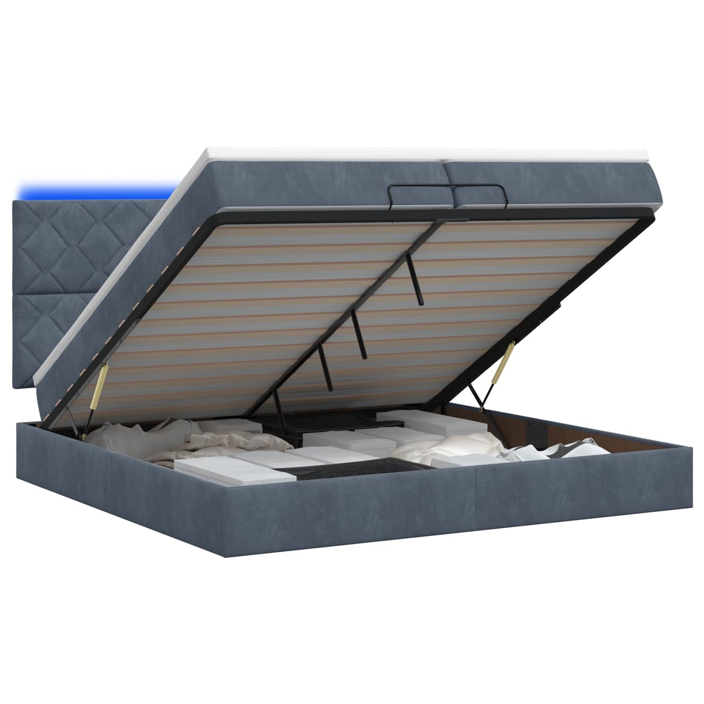vidaXL Κρεβάτι Ottoman με Στρώμα και LED Σκούρο Γκρι 200 x 200 cm