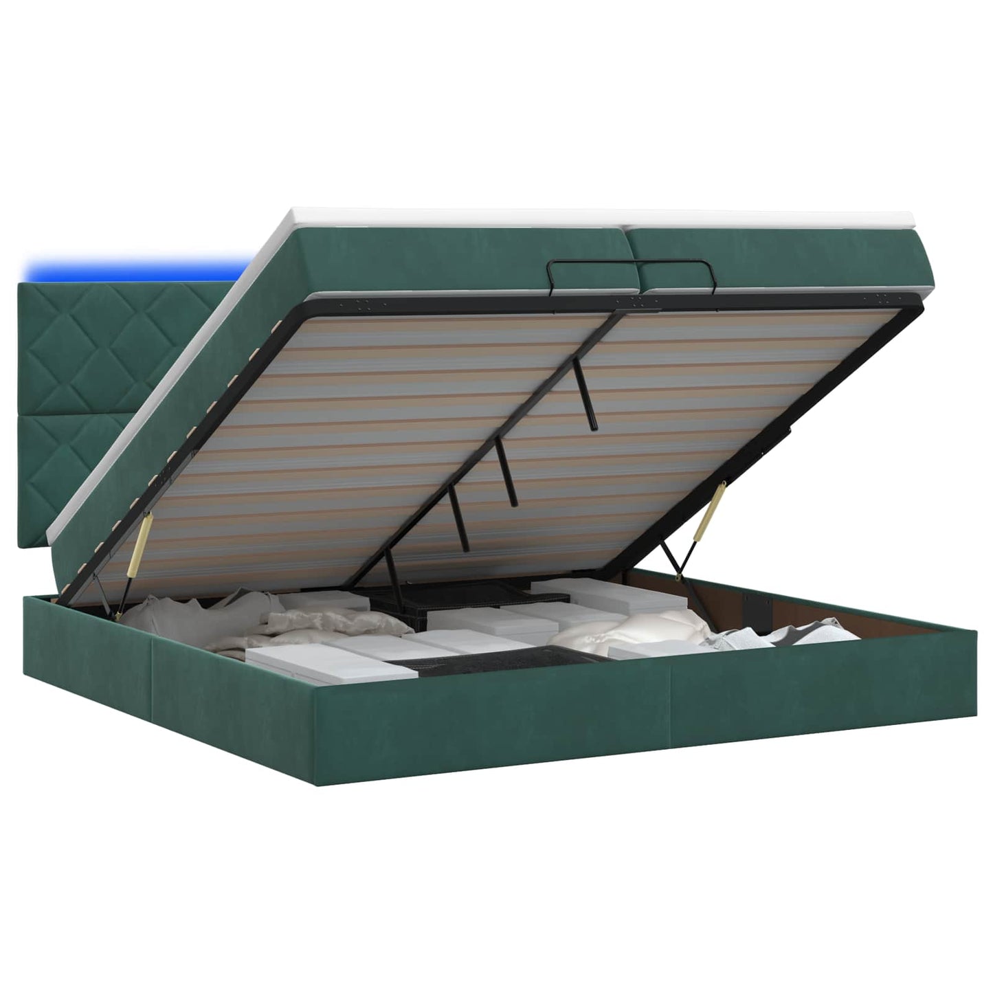 vidaXL Κρεβάτι Ottoman με Στρώμα και LED Σκούρο Πράσινο 200 x 200 cm