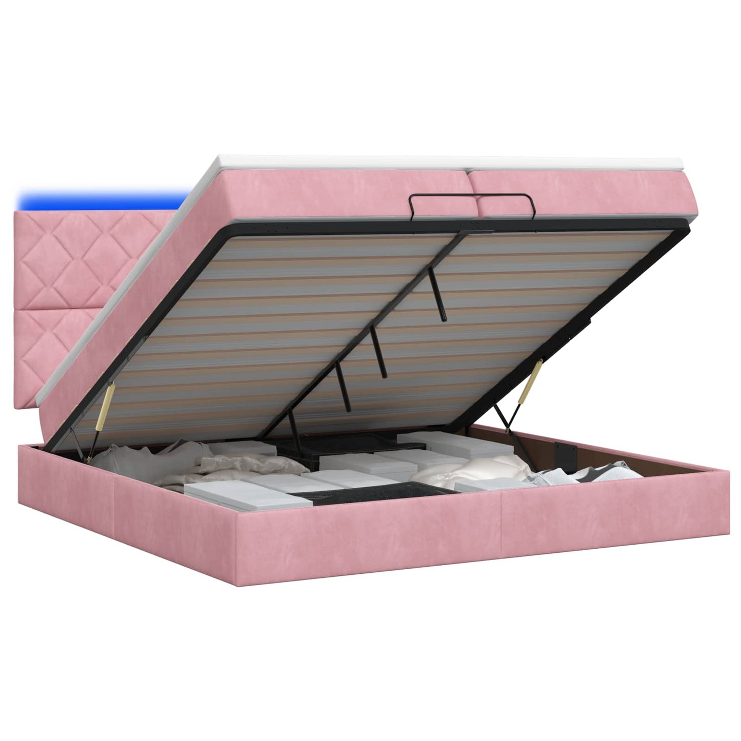vidaXL Κρεβάτι Ottoman με Στρώμα και LED Ροζ 200 x 200 cm Βελούδο