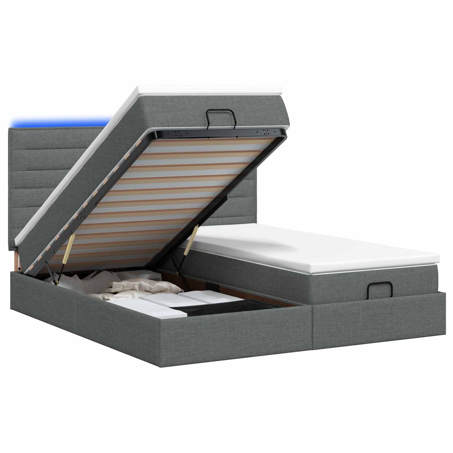 vidaXL Κρεβάτι Ottoman με Στρώμα και LED Σκούρο Γκρι 160 x 200 cm