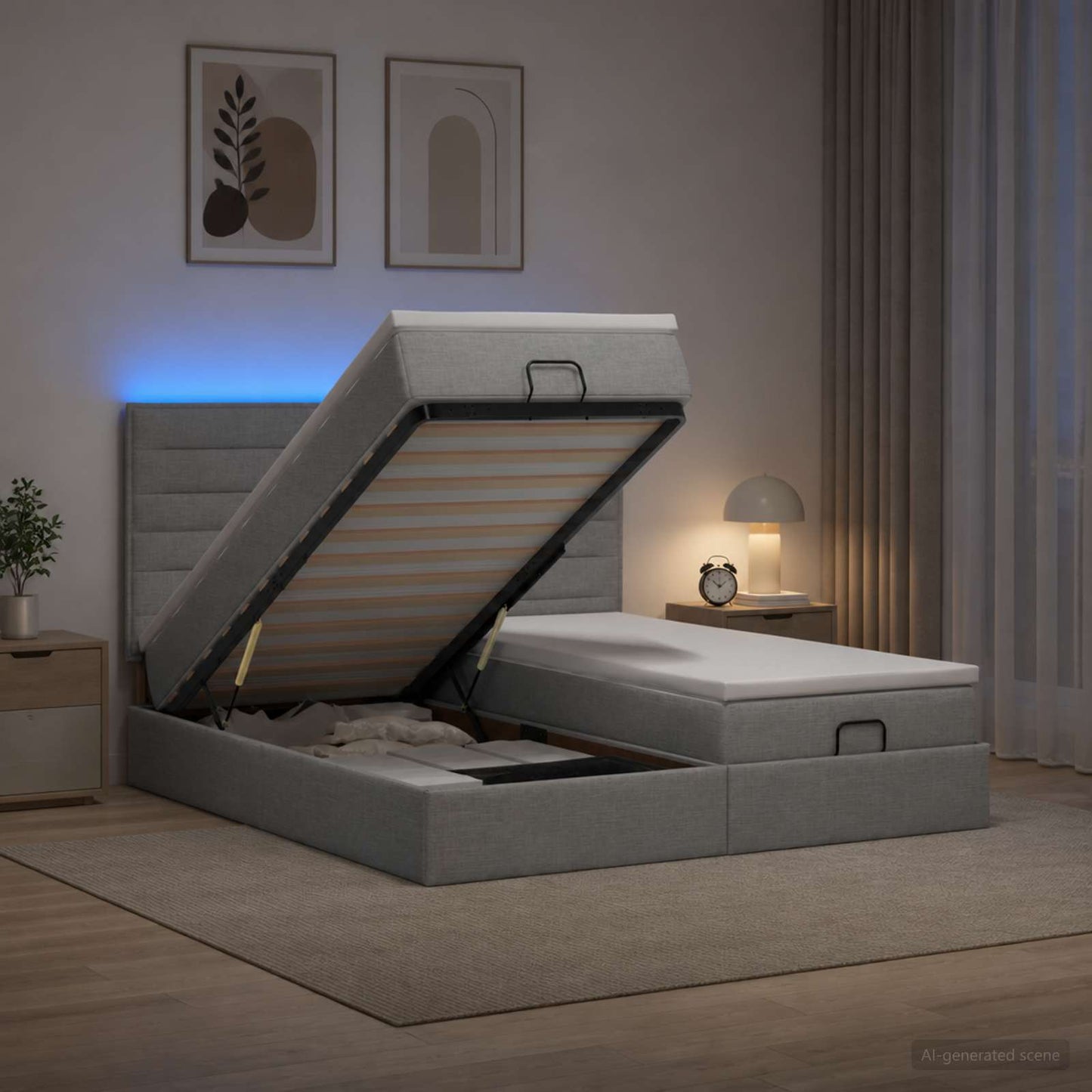 vidaXL Κρεβάτι Ottoman με Στρώμα και LED Ανοιχτό γκρι 180 x 200 cm