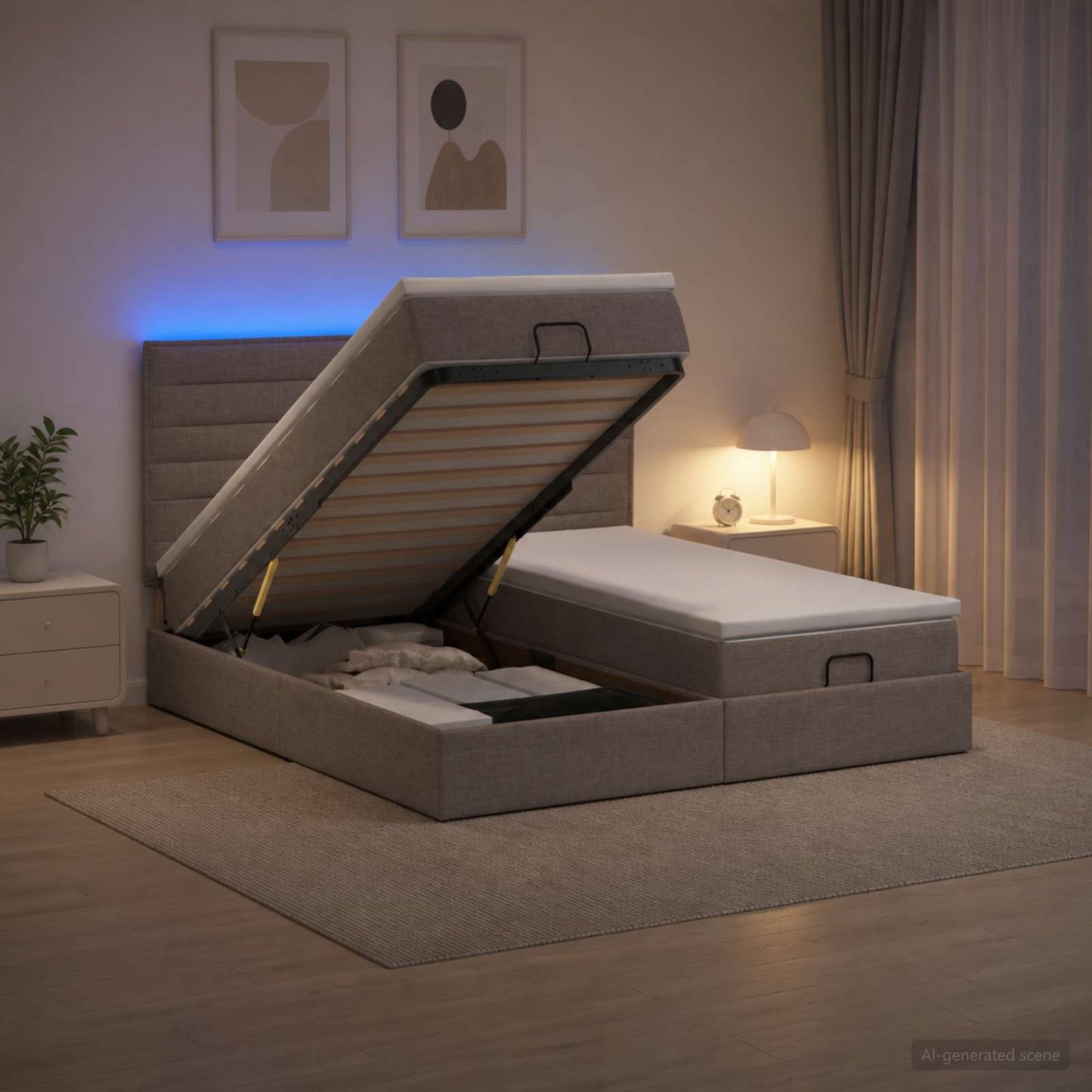 vidaXL Κρεβάτι Ottoman με Στρώμα και LED Taupe 180 x 200 cm Ύφασμα